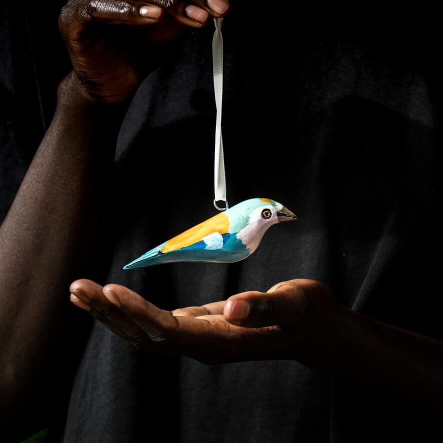 Handmade fair trade Jacaranda wood Wooden ornament | Lilac-breasted roller