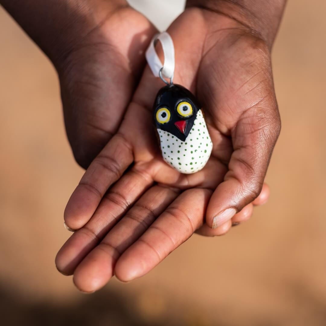 Handmade fair trade Jacaranda wood Wooden ornament | White owl