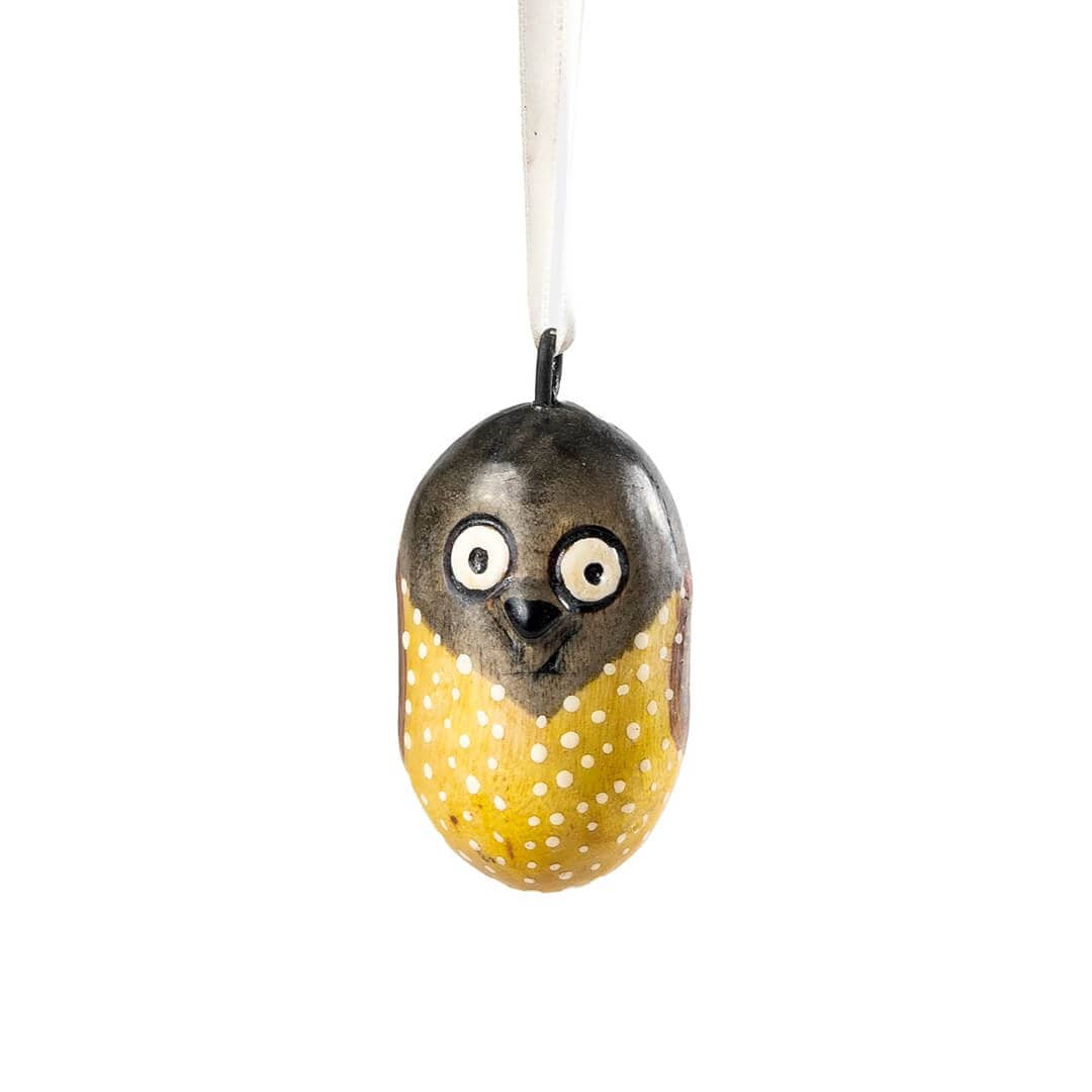 Handmade wooden yellow owl ornament