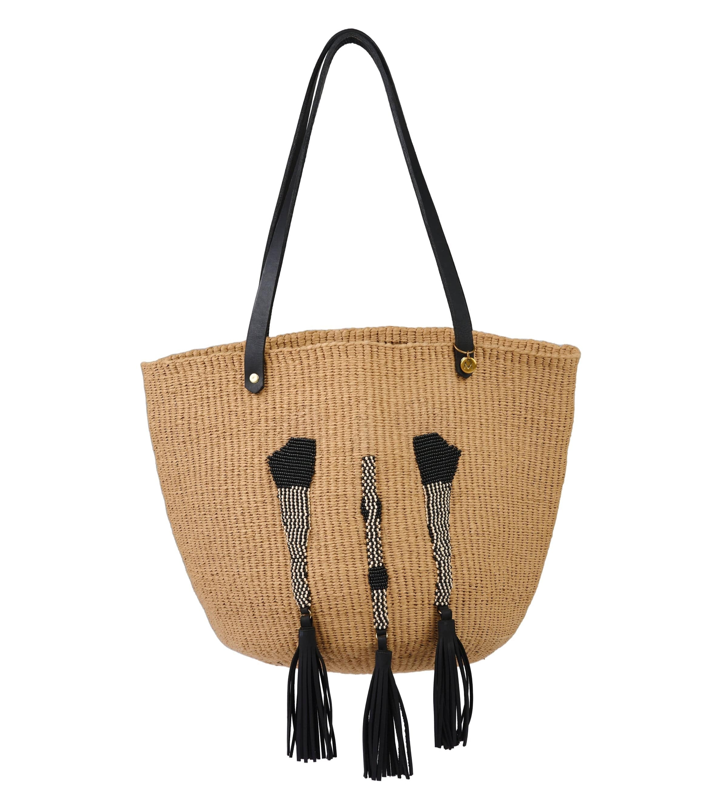 Mifuko Paper and Glass beads Shopper basket Kiondo Shopper basket | Anyango design black and white M fair trade handmade high fashion treasure