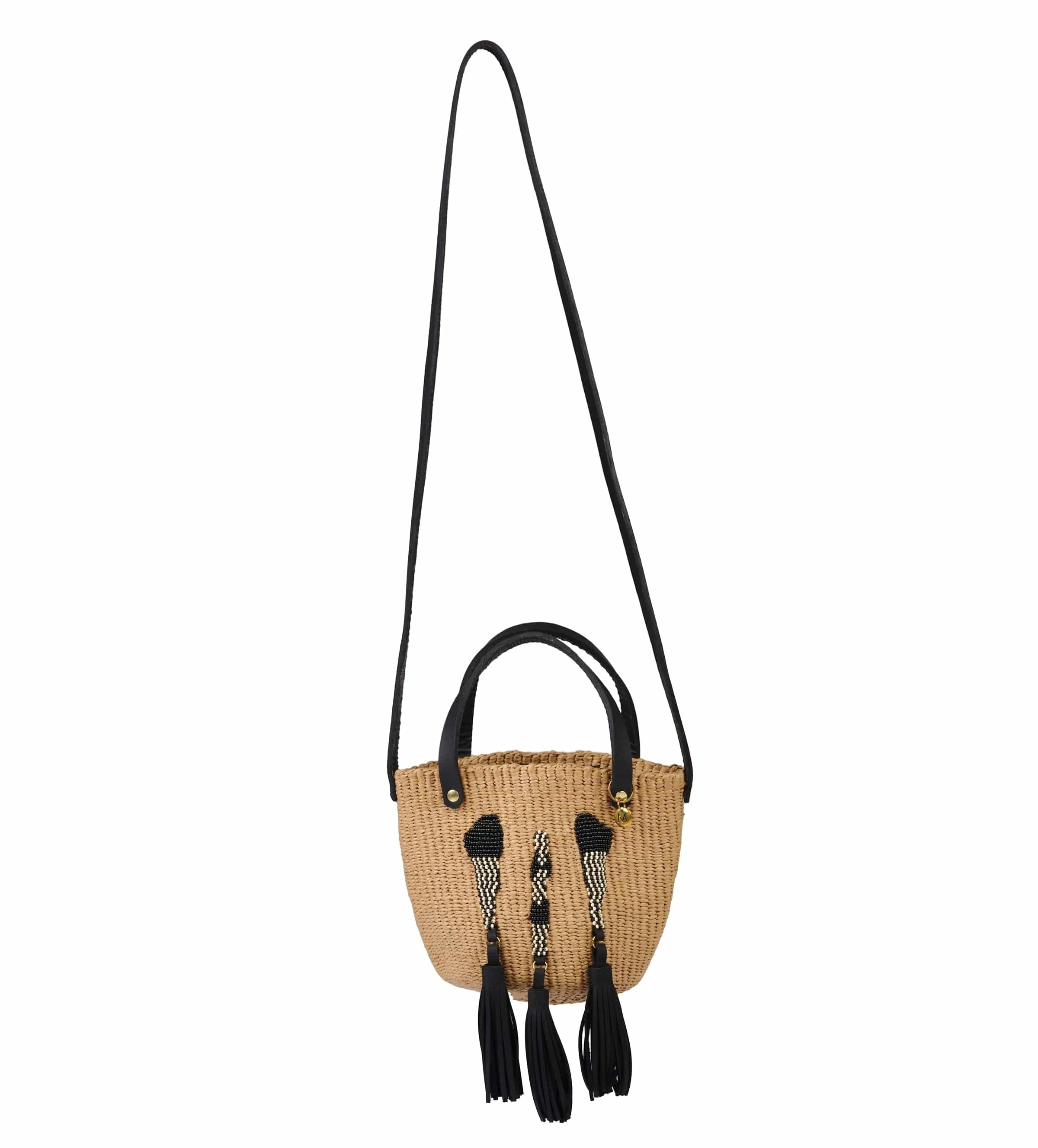 Mifuko Paper and Glass beads Shopper basket Kiondo Shopper basket | Anyango design black and white XS handmade fair trade high fashion treasure handbag