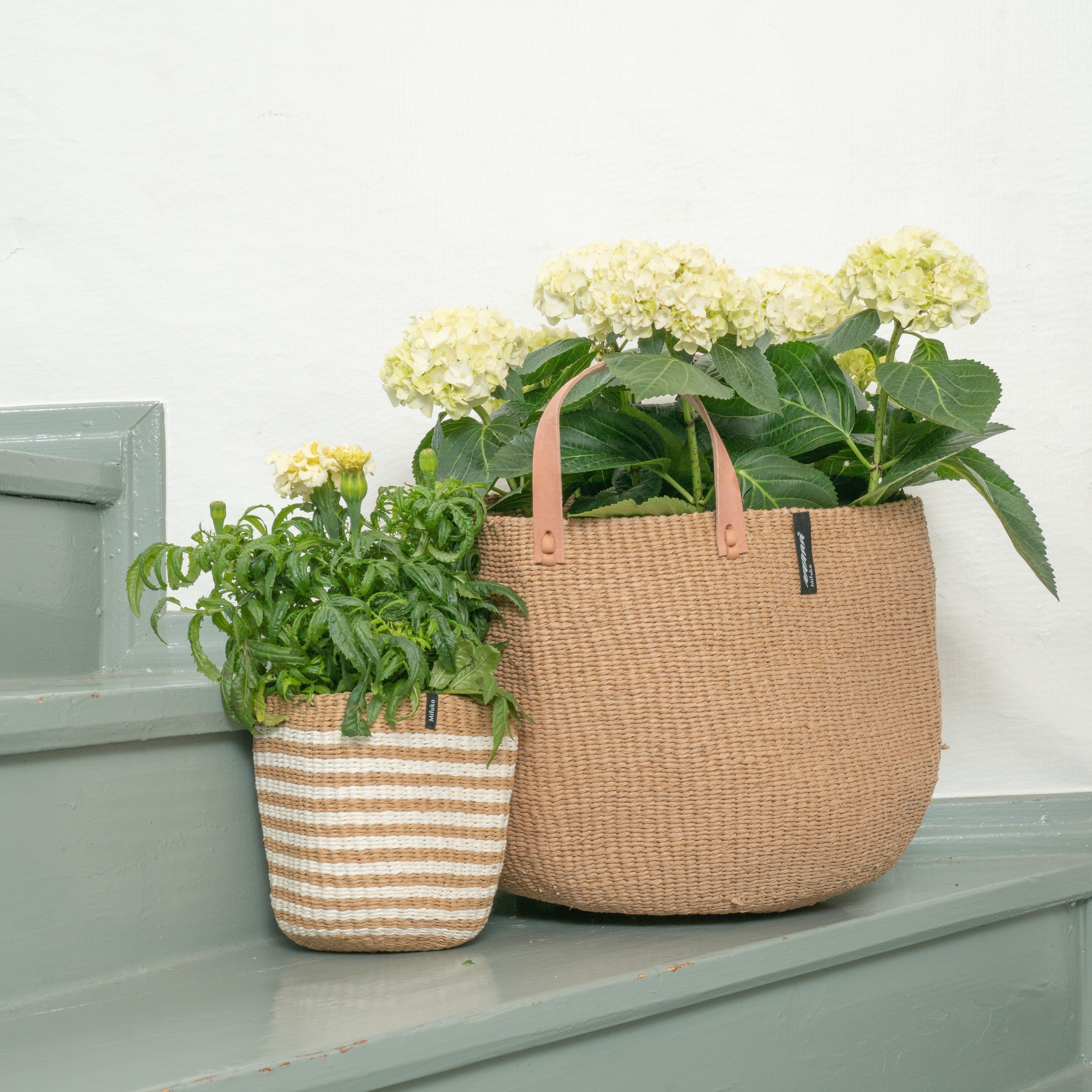 Mifuko Paper Small basket XS Kiondo basket | Thin brown stripes XS