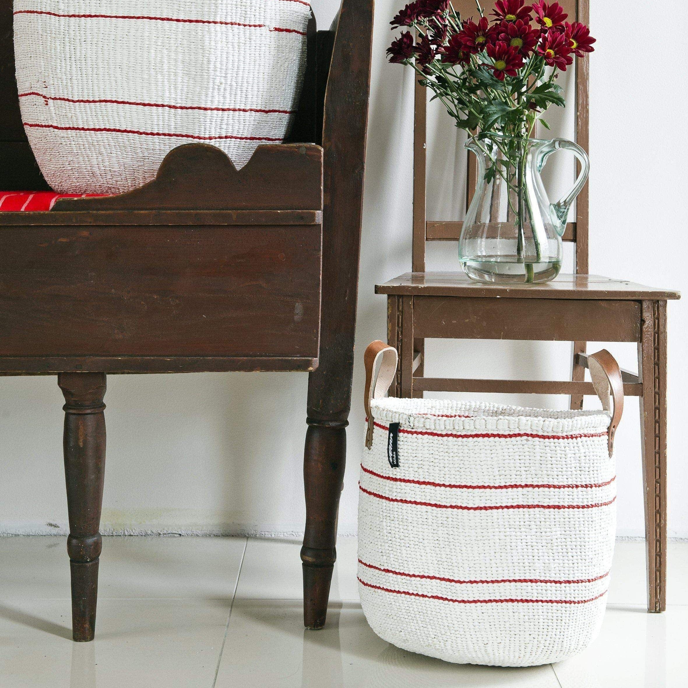 Mifuko Partly recycled plastic and sisal Market basket L Kiondo market basket | 5 red stripes L