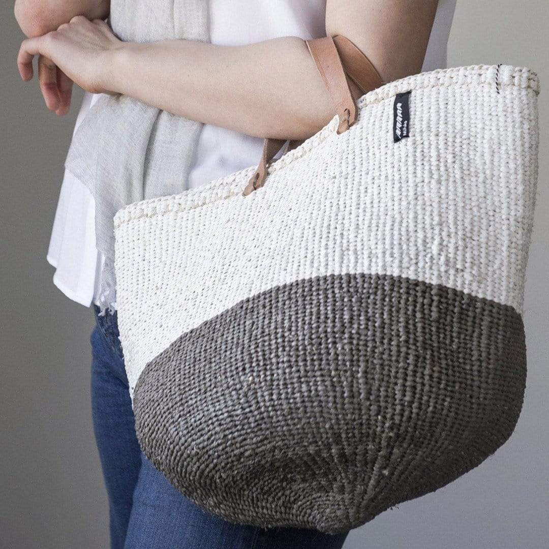 Mifuko Partly recycled plastic and sisal Market basket M Kiondo market basket | White and warm grey duo M