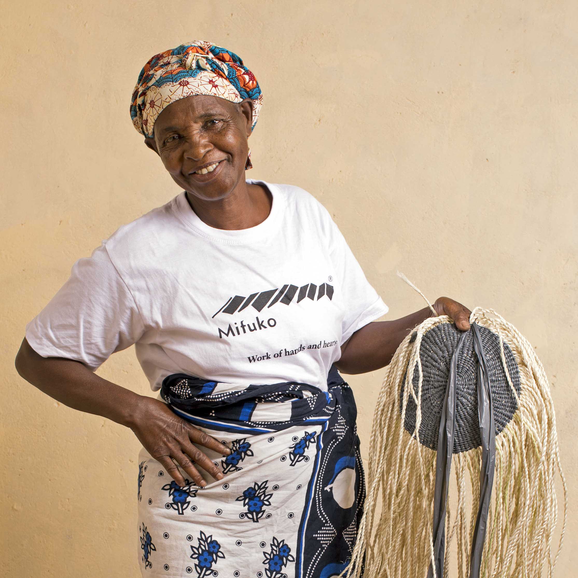 Mifuko Partly recycled plastic and sisal Market basket M Kiondo market basket | Grey stripes M