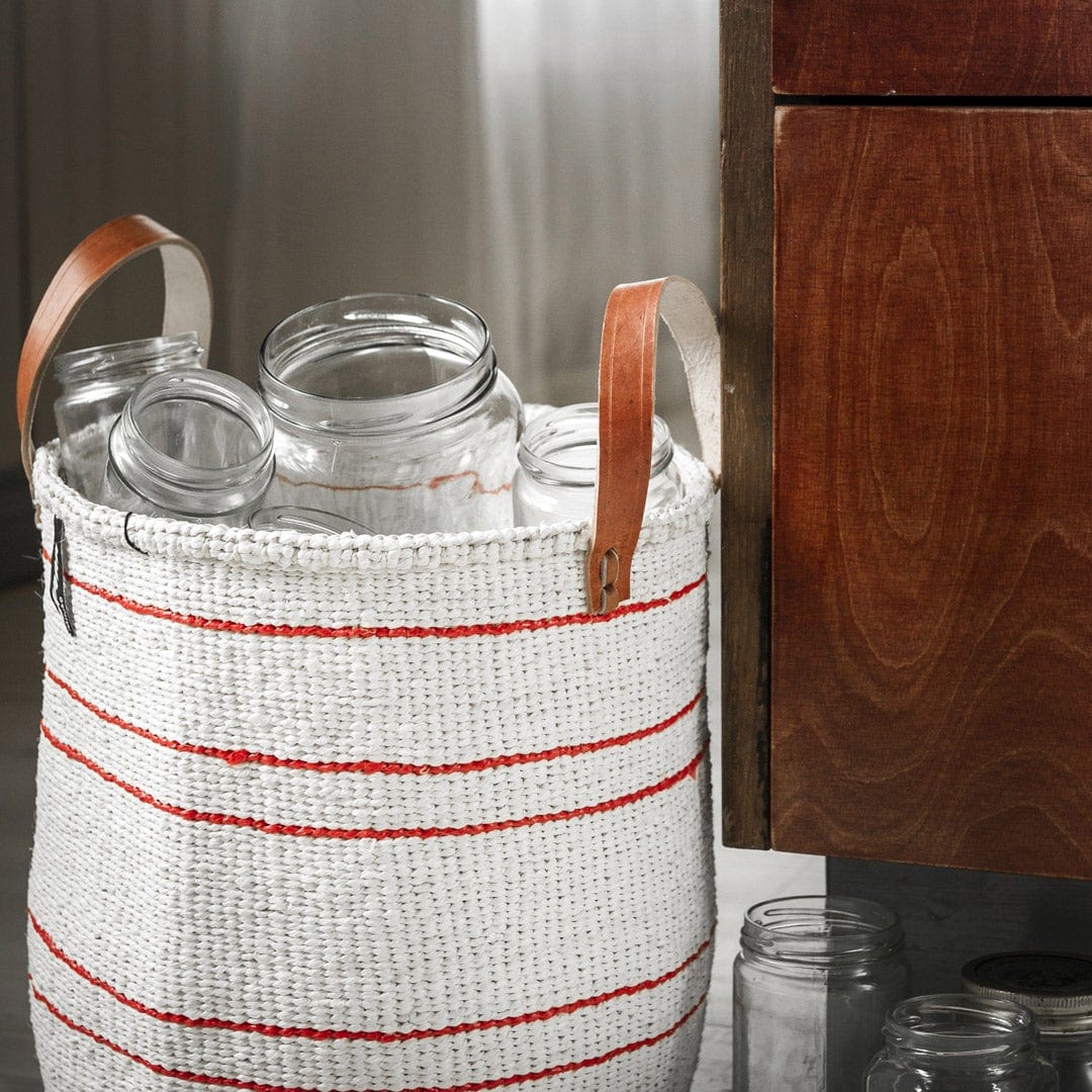 Mifuko Partly recycled plastic and sisal Market basket M Kiondo market basket | 5 red stripes M