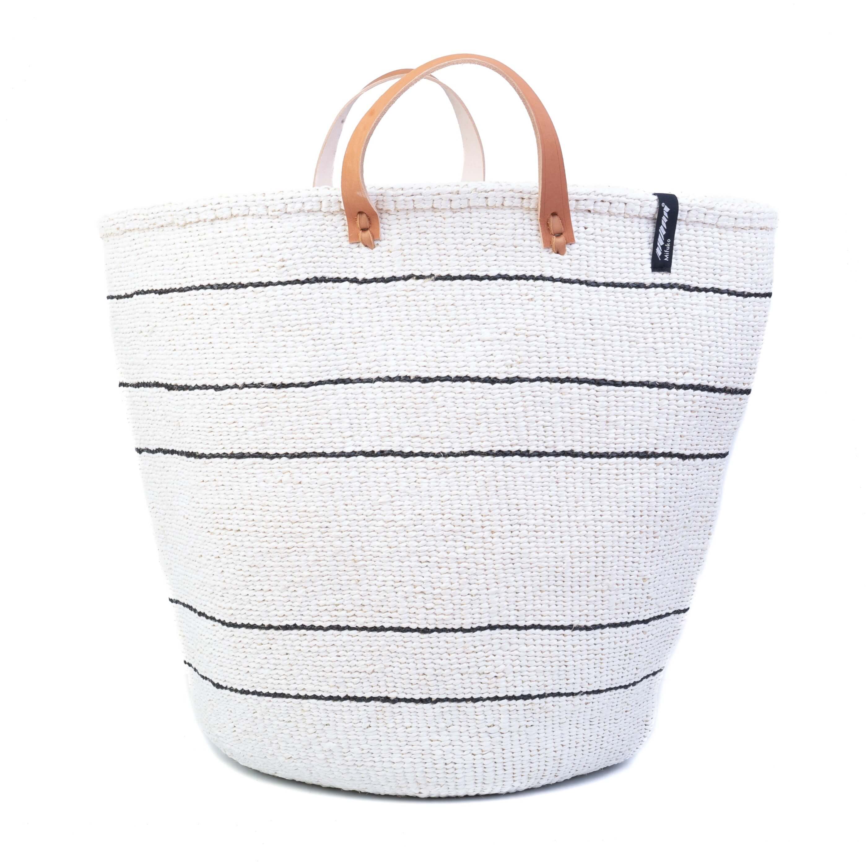 Mifuko Partly recycled plastic and sisal Market basket L Kiondo market basket | 5 black stripes L