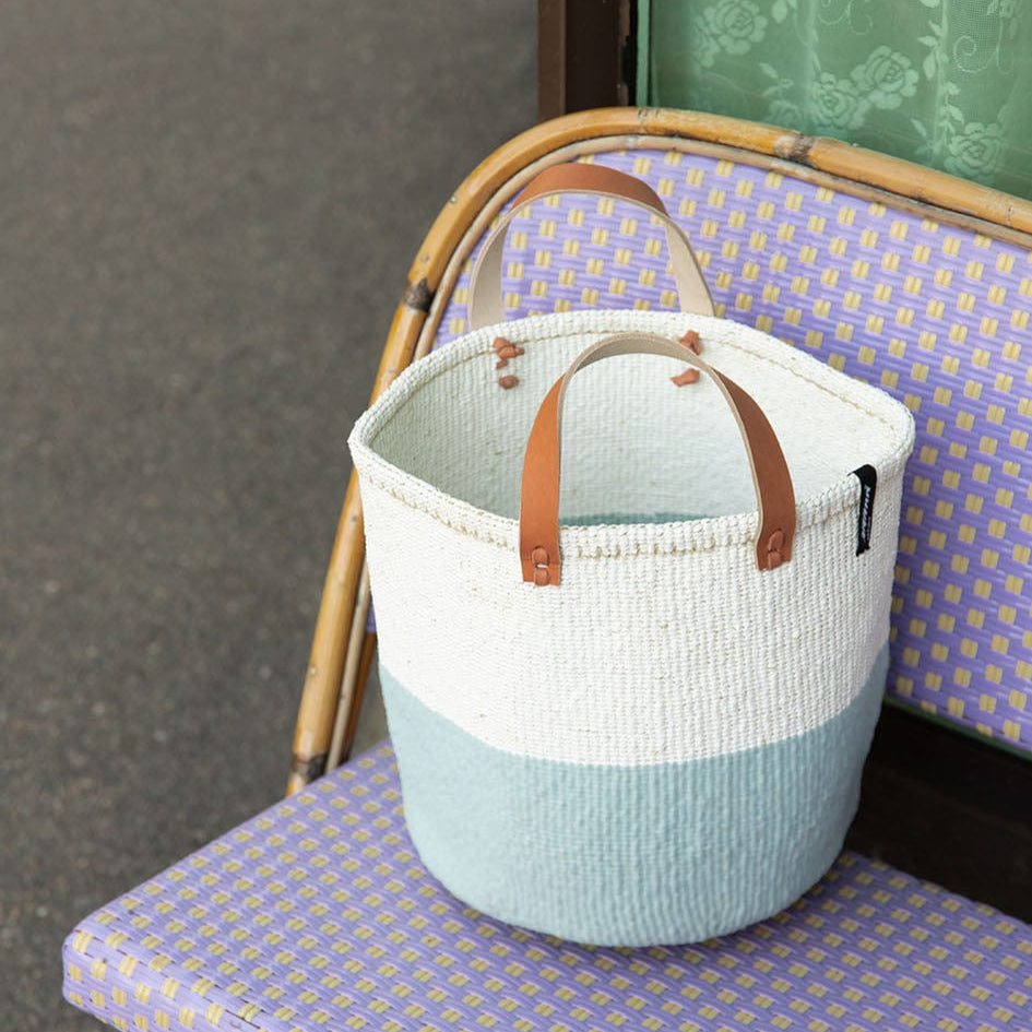 Mifuko Partly recycled plastic and sisal Market basket M Kiondo market basket | White and light blue duo M