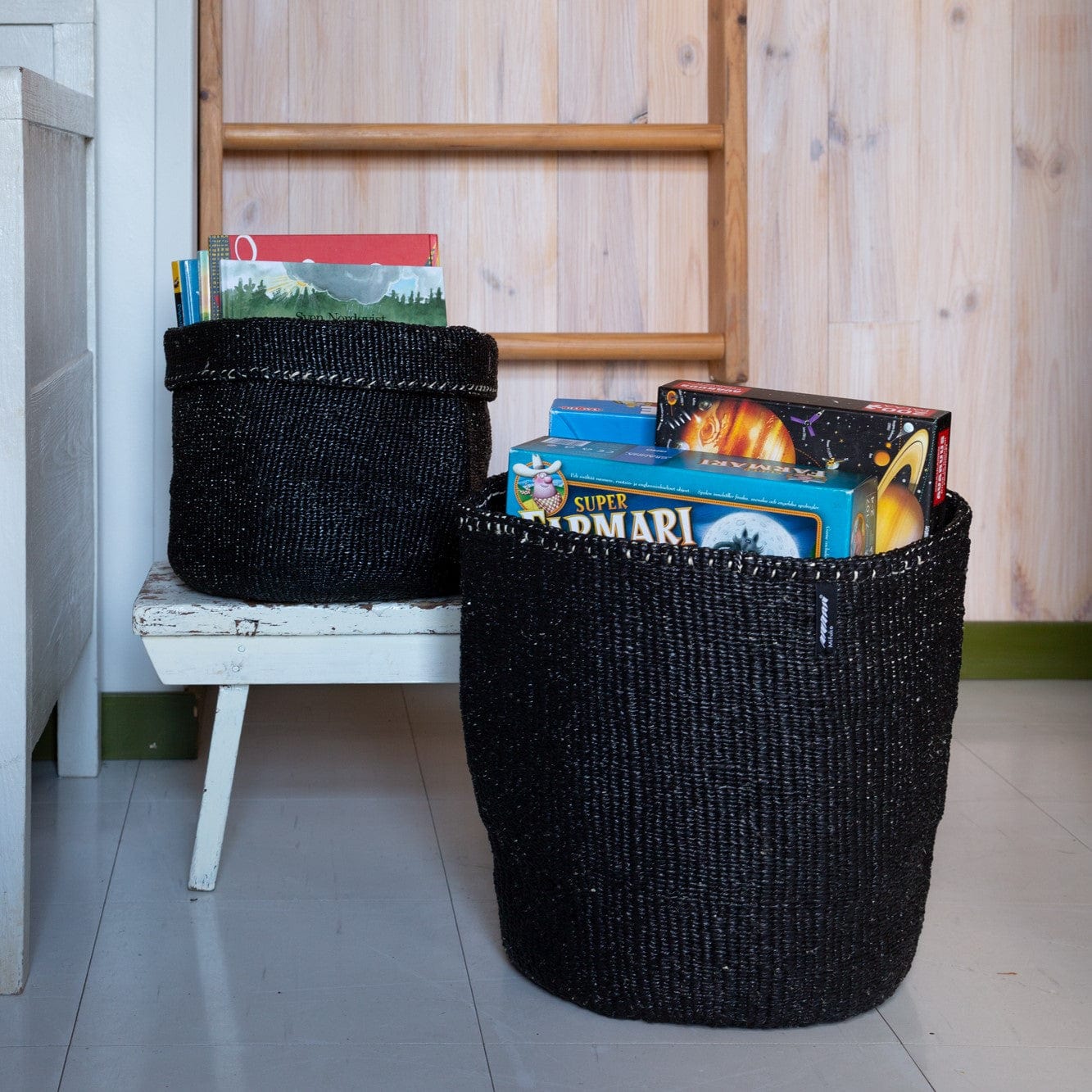 Mifuko Partly recycled plastic and sisal Medium size basket L Kiondo basket | Black L