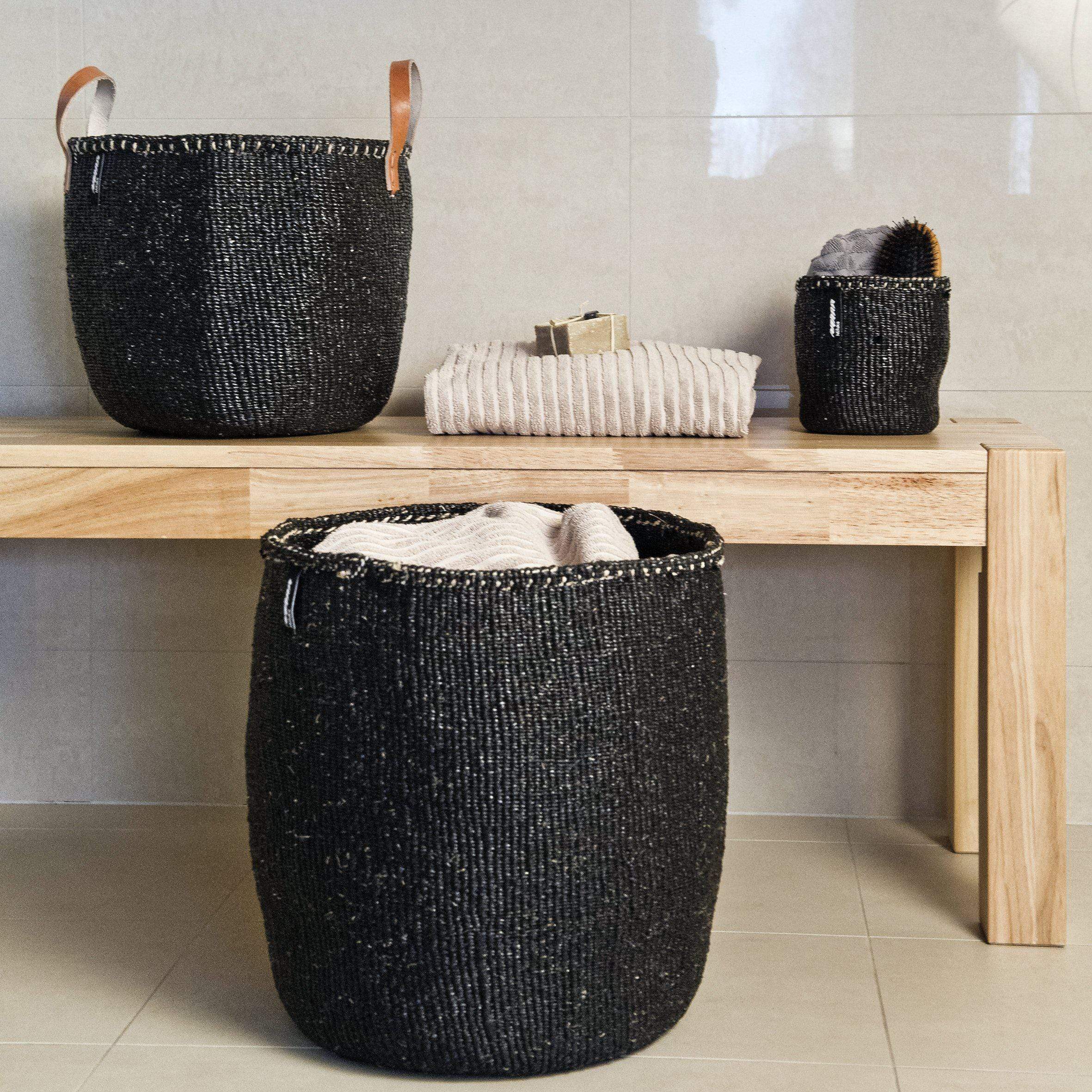 Mifuko Partly recycled plastic and sisal Medium size basket L Kiondo basket | Black L