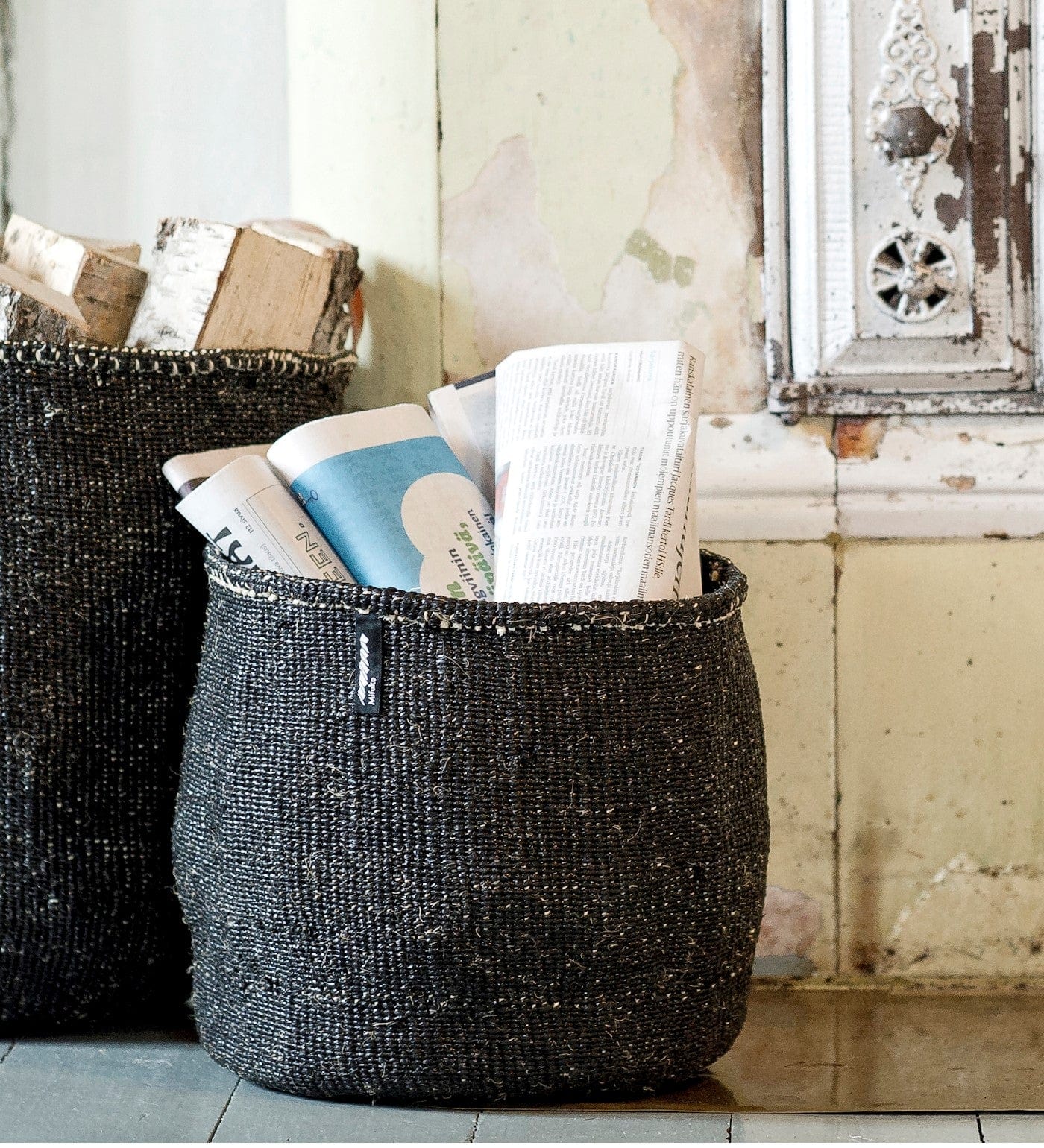 Mifuko Partly recycled plastic and sisal Medium size basket M Kiondo basket | Black M