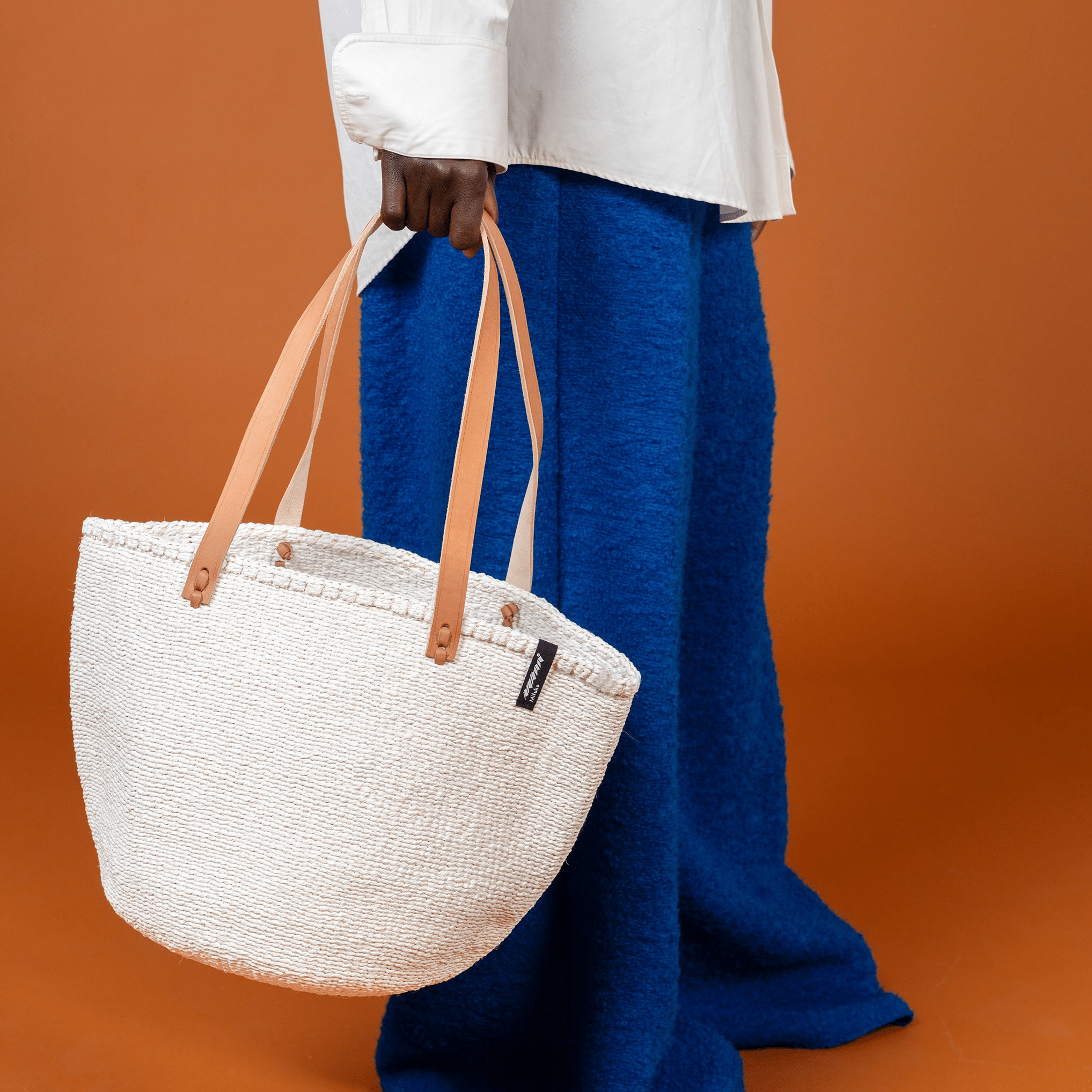 Mifuko Partly recycled plastic and sisal Shopper basket M Kiondo shopper basket | White M handmade fair trade