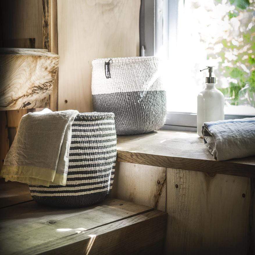 Mifuko Partly recycled plastic and sisal Small basket S Kiondo basket | Thin grey stripes S