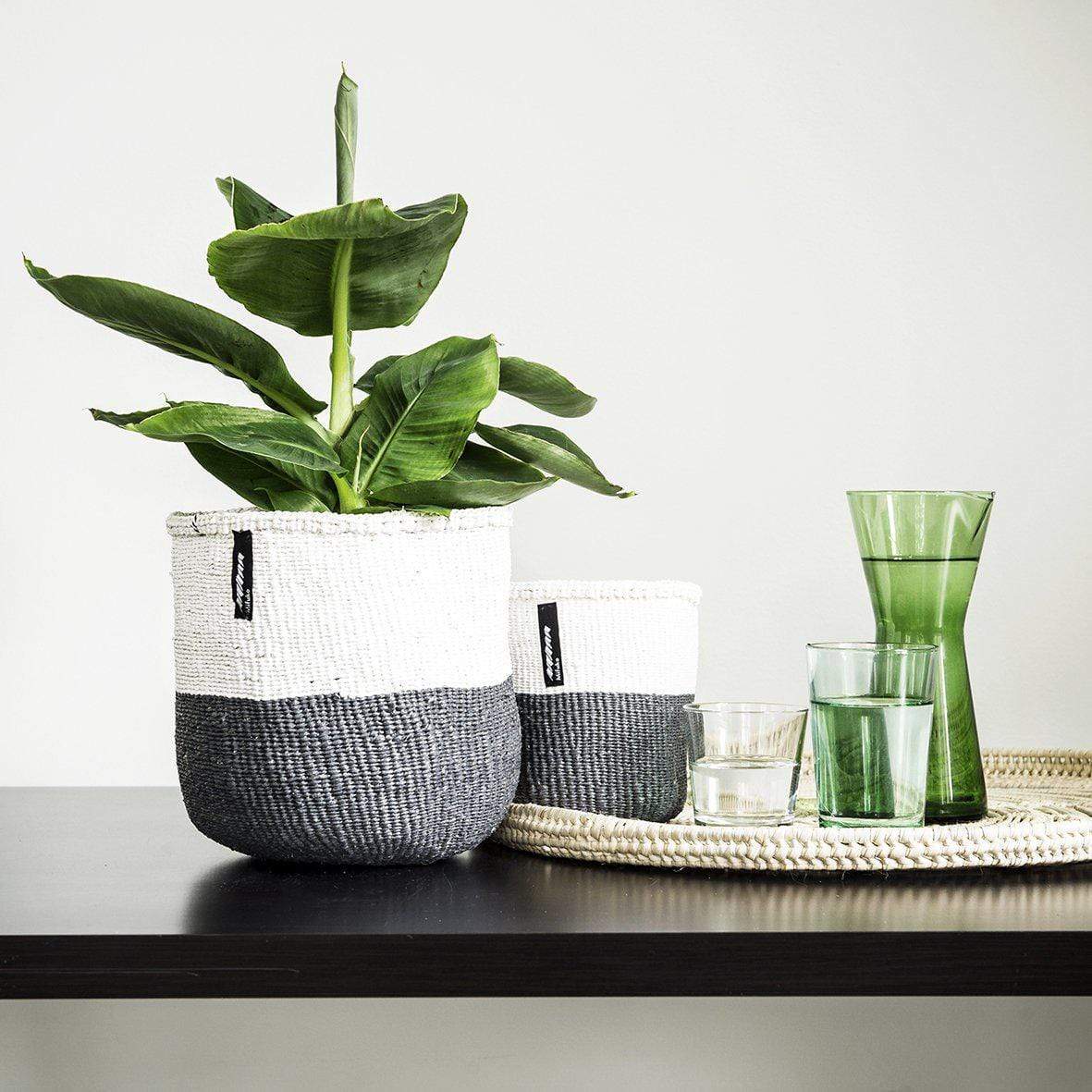 Mifuko Partly recycled plastic and sisal Small basket XS Kiondo basket | White and grey duo XS