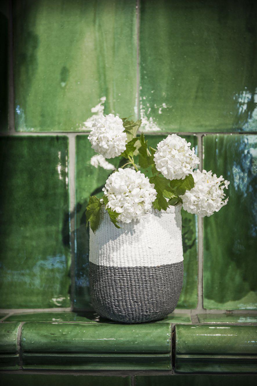 Mifuko Partly recycled plastic and sisal Small basket XS Kiondo basket | White and grey duo XS