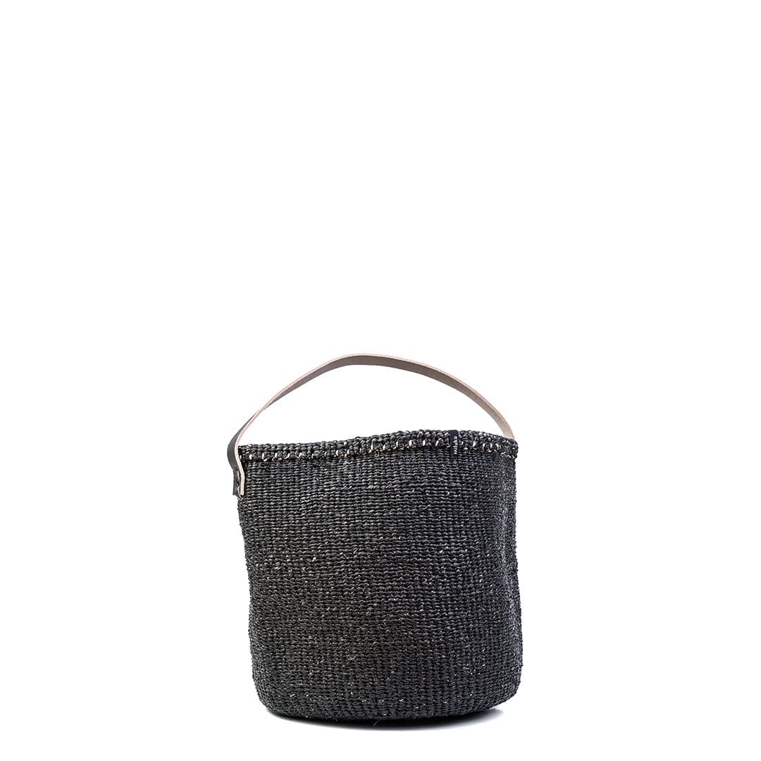 Mifuko Partly recycled plastic and sisal Small basket with short handle S Kiondo basket with handle | Black S