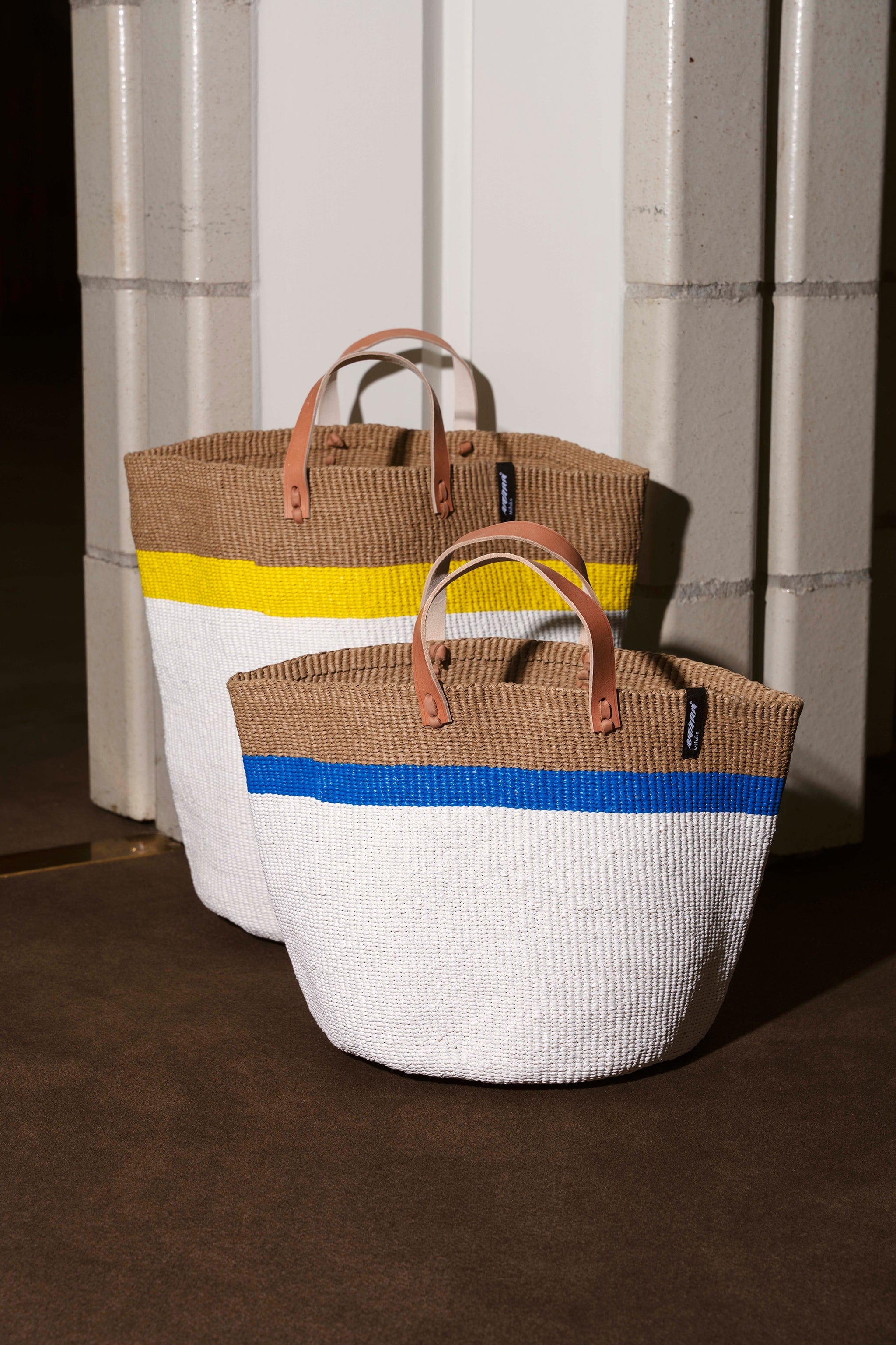 Mifuko Plastic and paper Market basket Kiondo Market basket | Top stripe yellow L