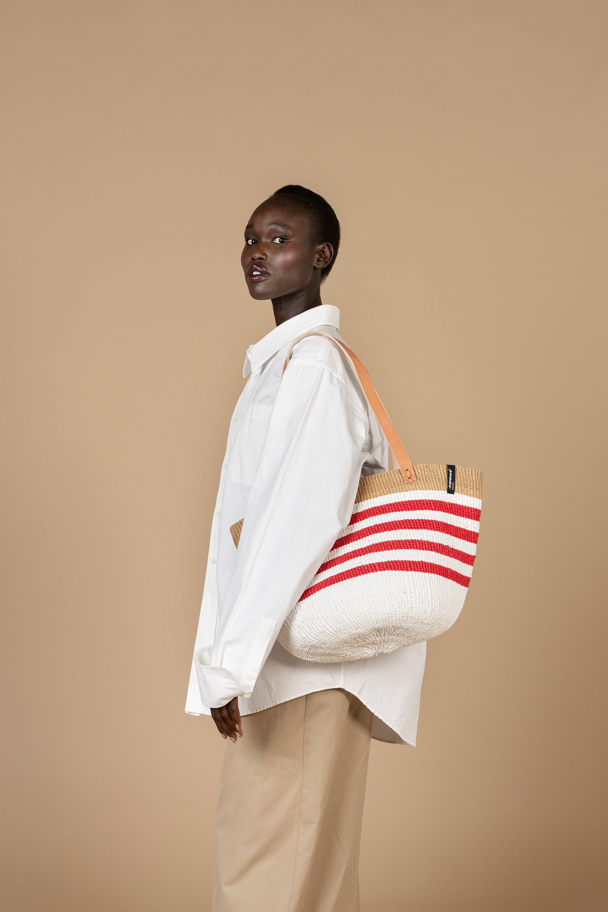 Mifuko Plastic and paper Shopper basket Kiondo shopper basket | Thin stripe red M