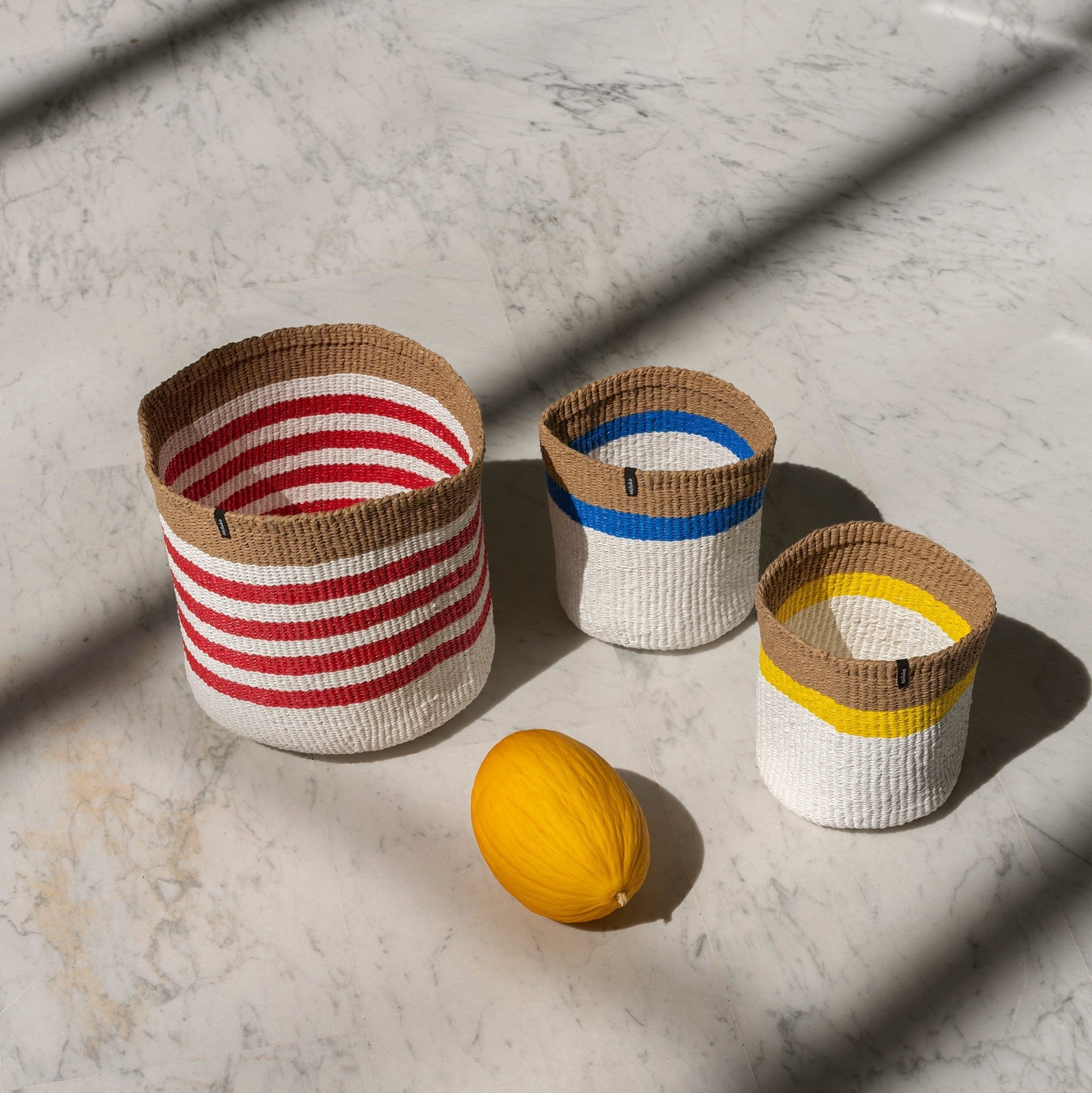 Mifuko Plastic and paper Small basket Kiondo basket | Thin stripe red S handmade fair trade