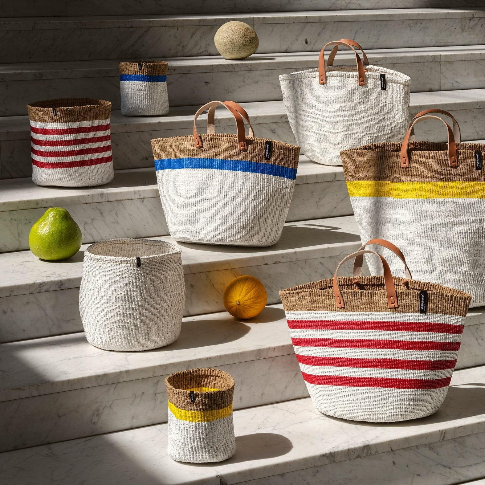 Mifuko Plastic and paper Small basket Kiondo basket | Thin stripe red S handmade fair trade