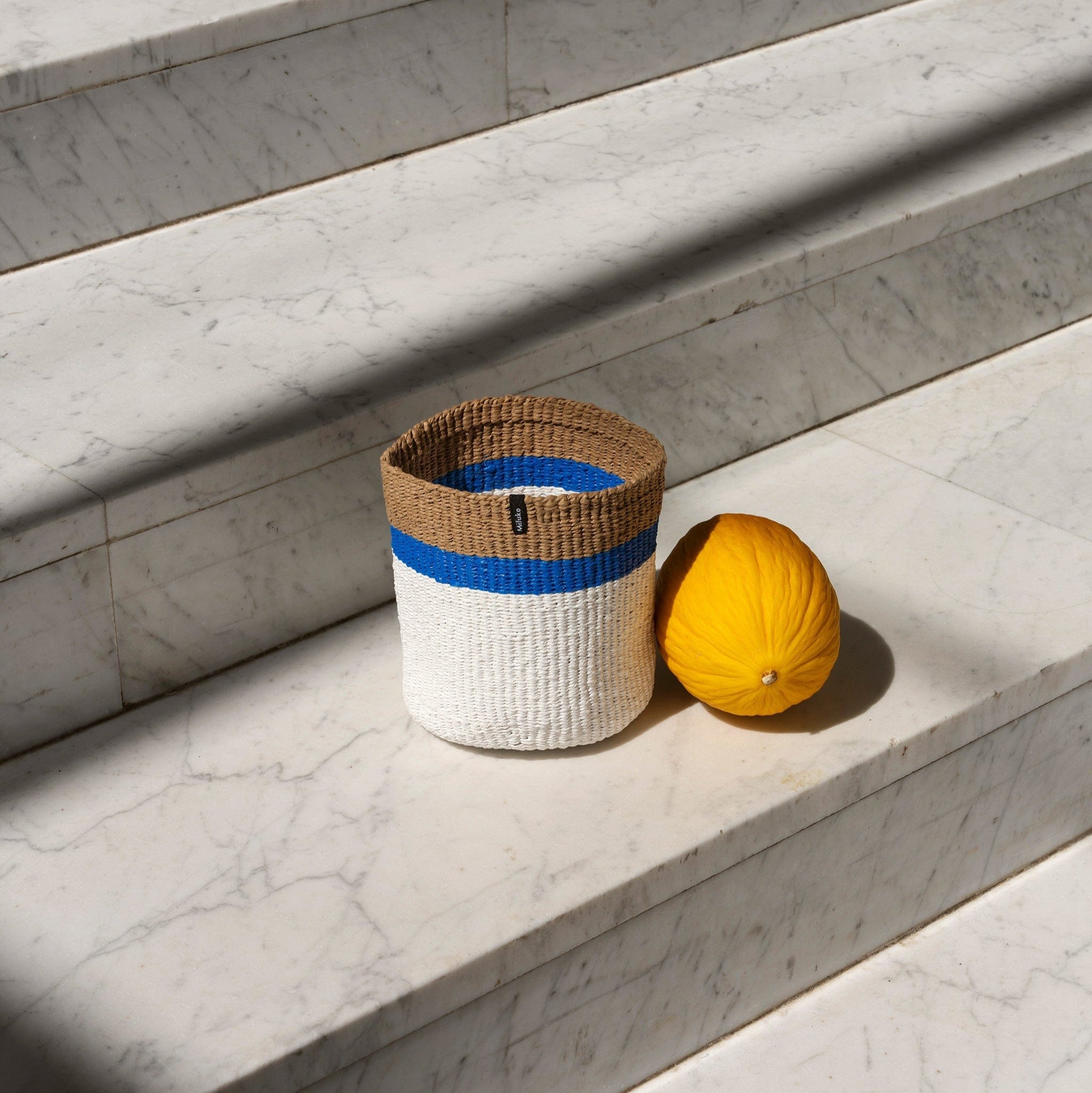 Mifuko Plastic and paper Small basket Kiondo basket | Top stripe blue XS Mifuko handmade fair trade