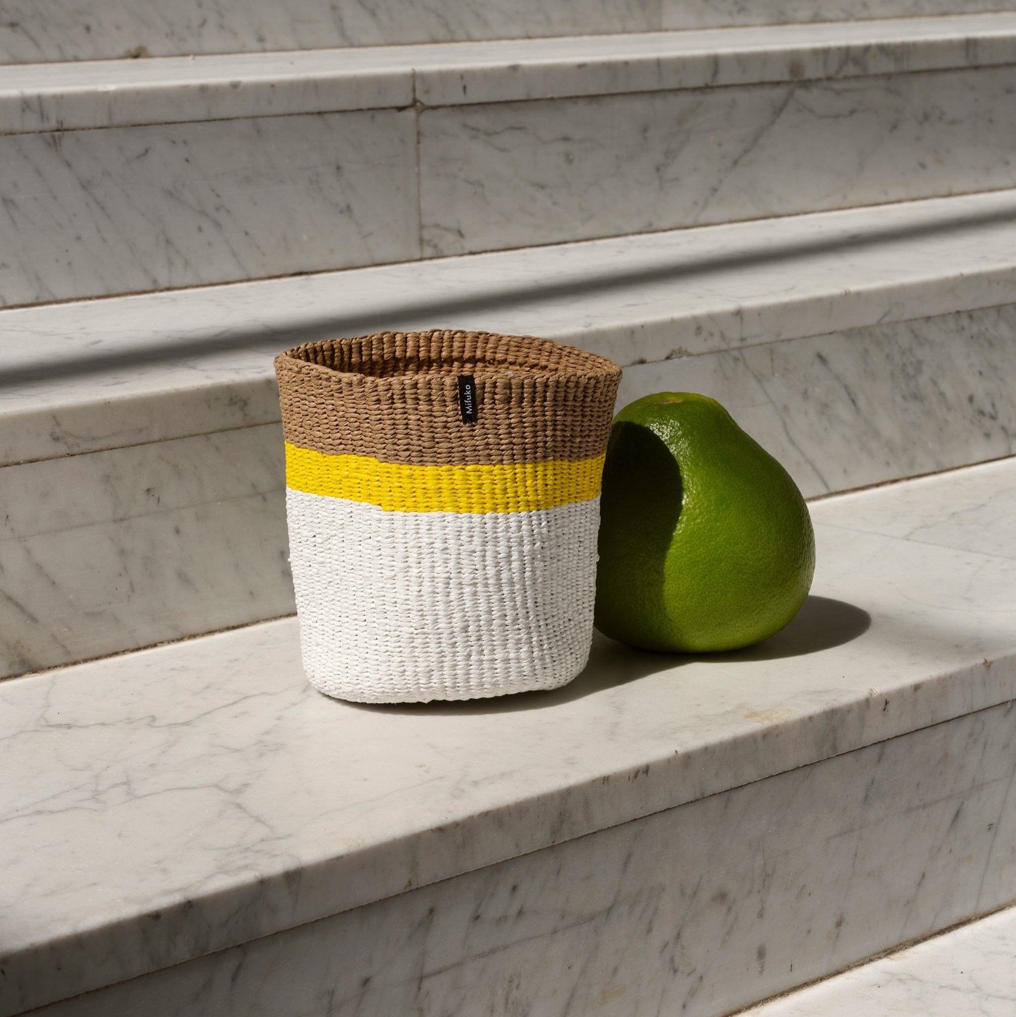Mifuko Plastic and paper Small basket Kiondo basket | Top stripe yellow XS S handmade fair trade