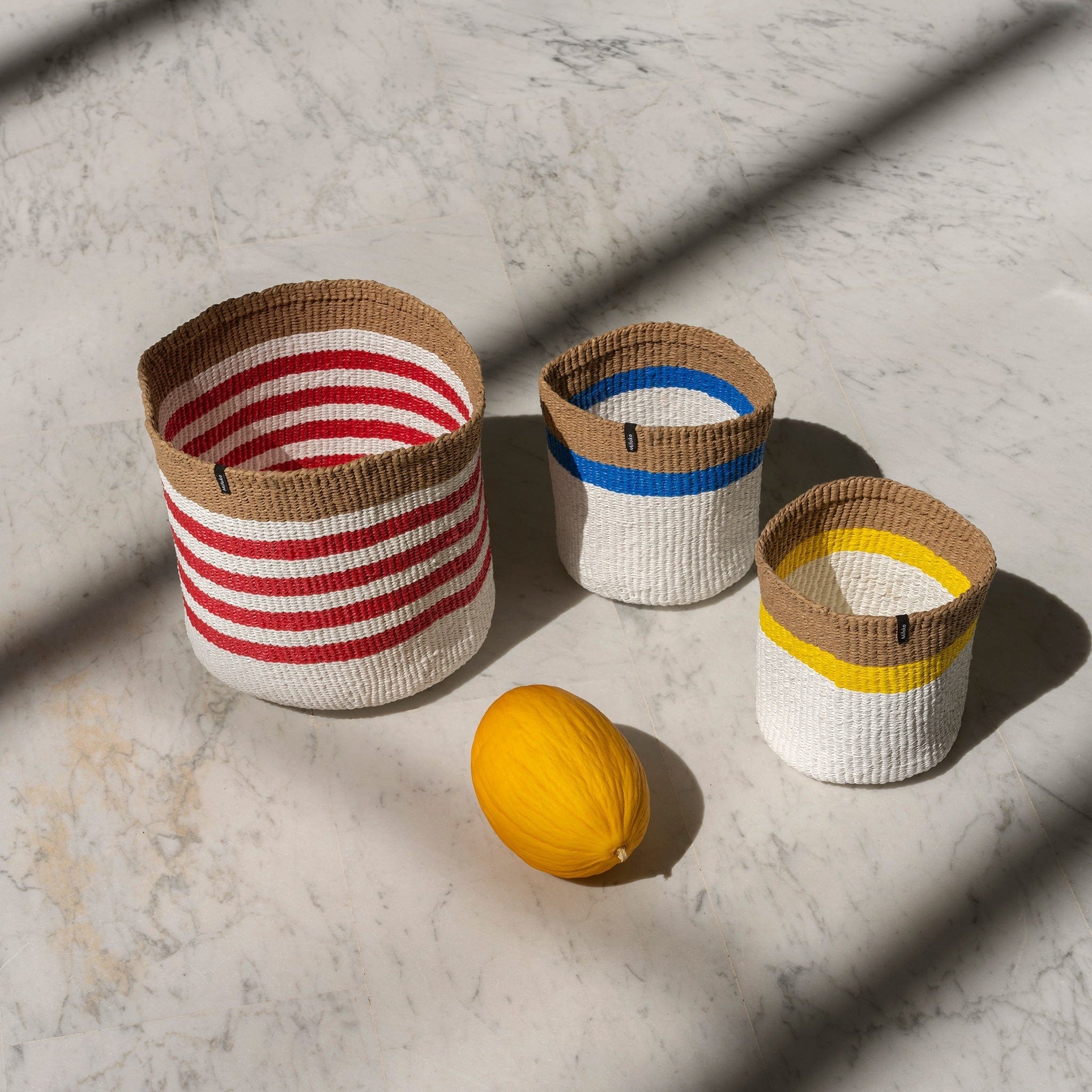 Mifuko Plastic and paper Small basket Kiondo basket | Top stripe yellow XS handmade fair trade