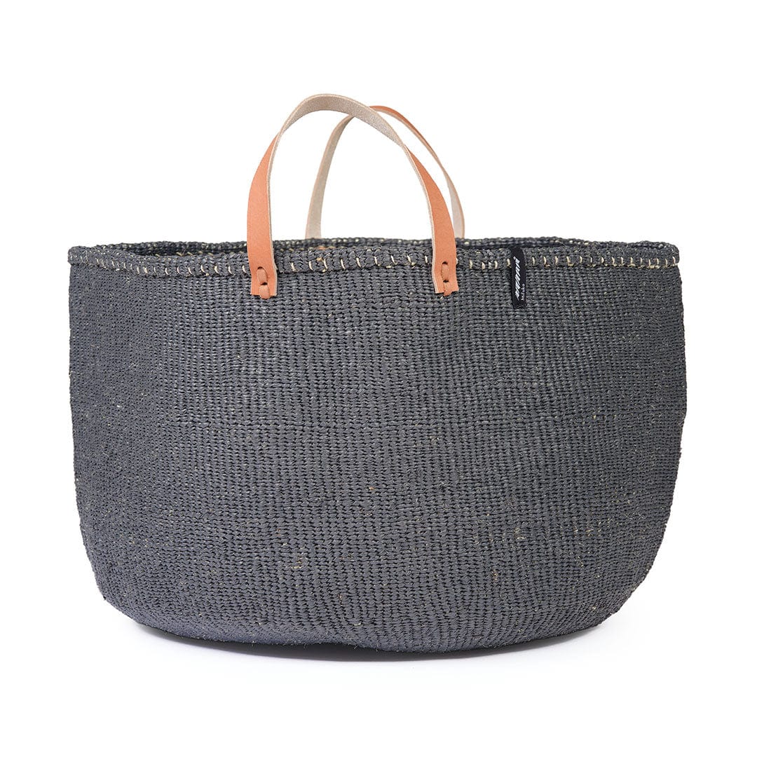 Mifuko Plastic and sisal Large basket with handle XXL Kiondo floor basket | Grey with handles XXL