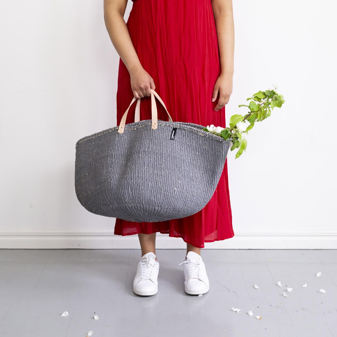 Mifuko Plastic and sisal Large basket with handle XXL Kiondo floor basket | Grey with handles XXL