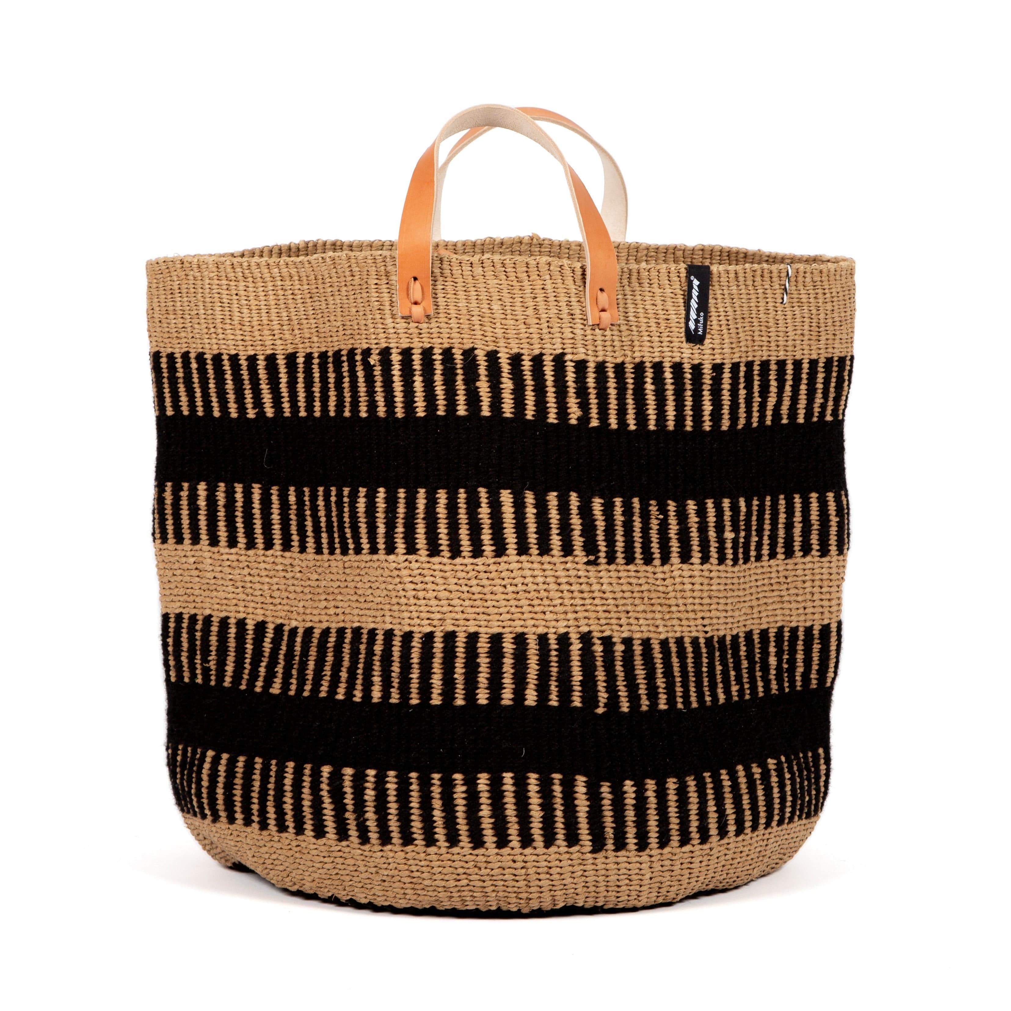 Mifuko Wool and paper Market basket Pamba market basket | Black rib weave L