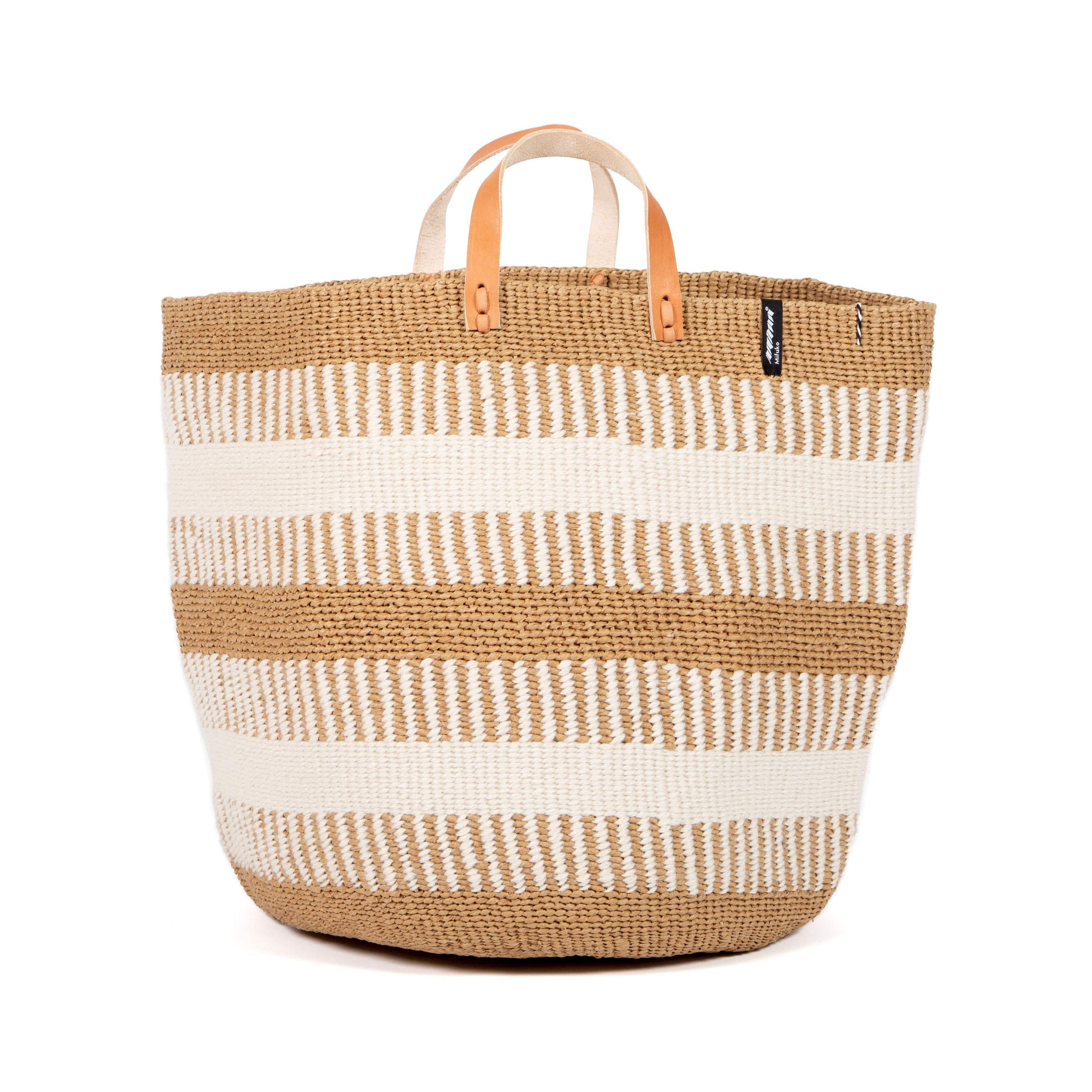 Mifuko Wool and paper Market basket Pamba market basket | White rib weave L