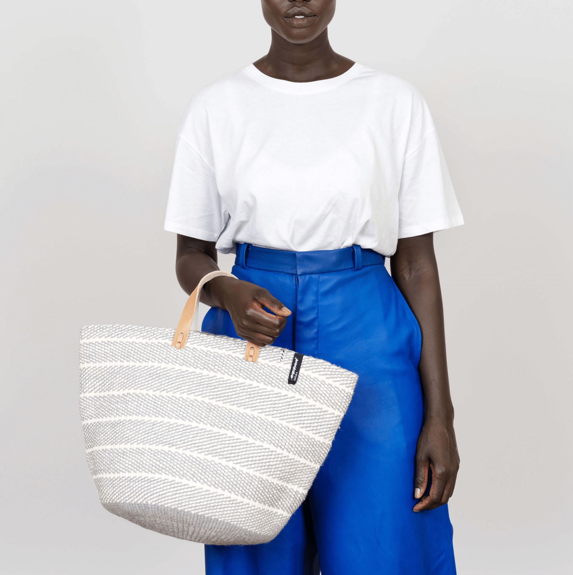 Mifuko Wool and paper Market basket Pamba market basket | Light grey twill weave M