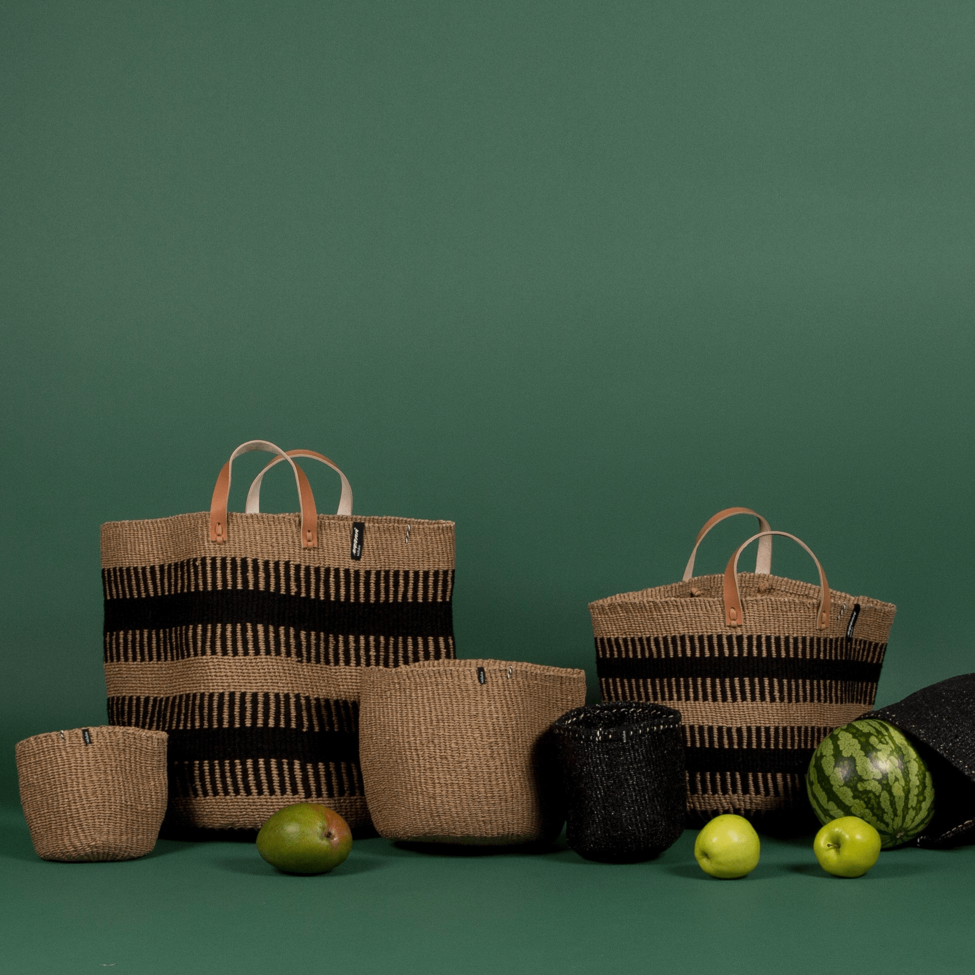 Mifuko Wool and paper Market basket Pamba market basket | Black rib weave L handmade fair trade