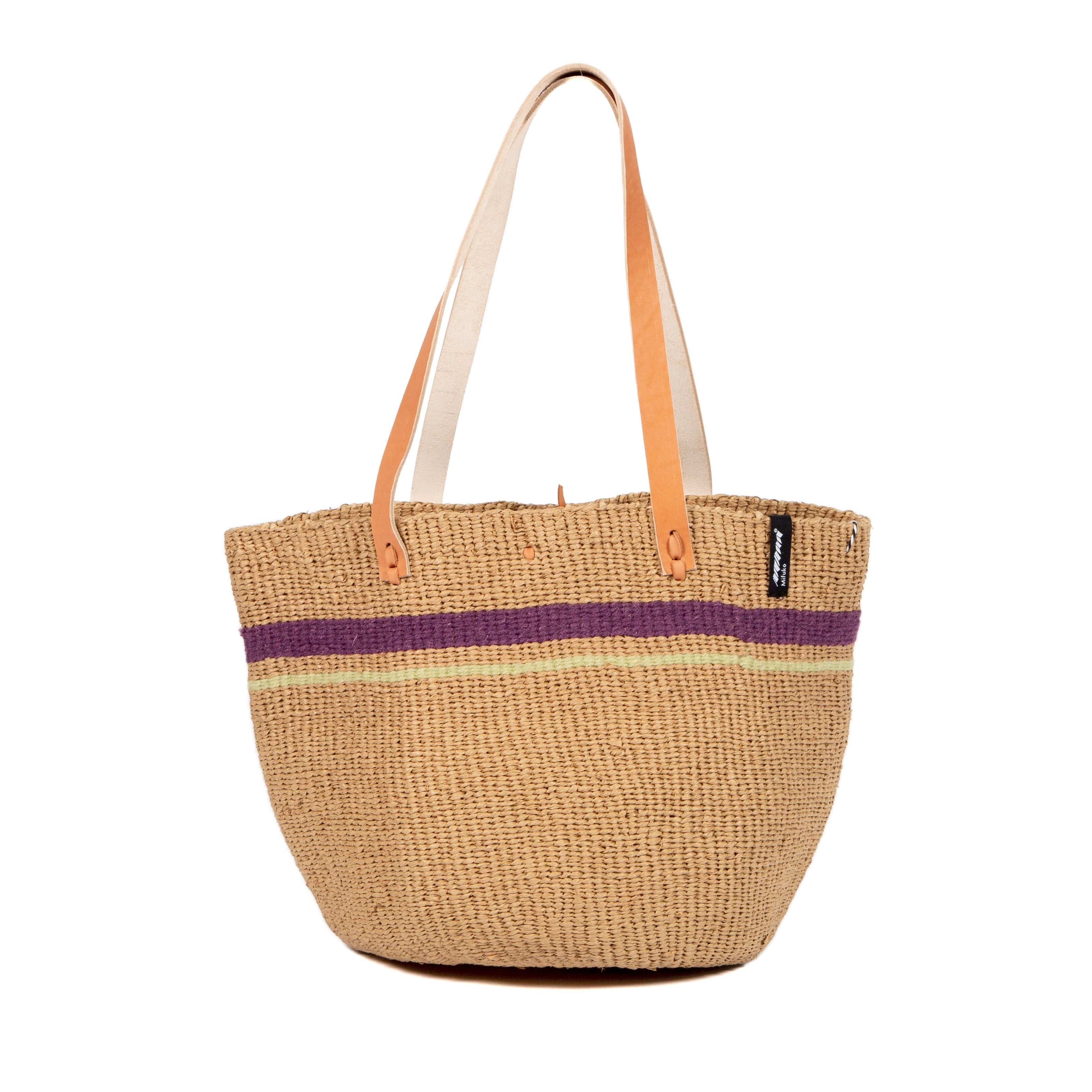 Mifuko Wool and paper Shopper basket Pamba shopper basket | Lilac two stripes M