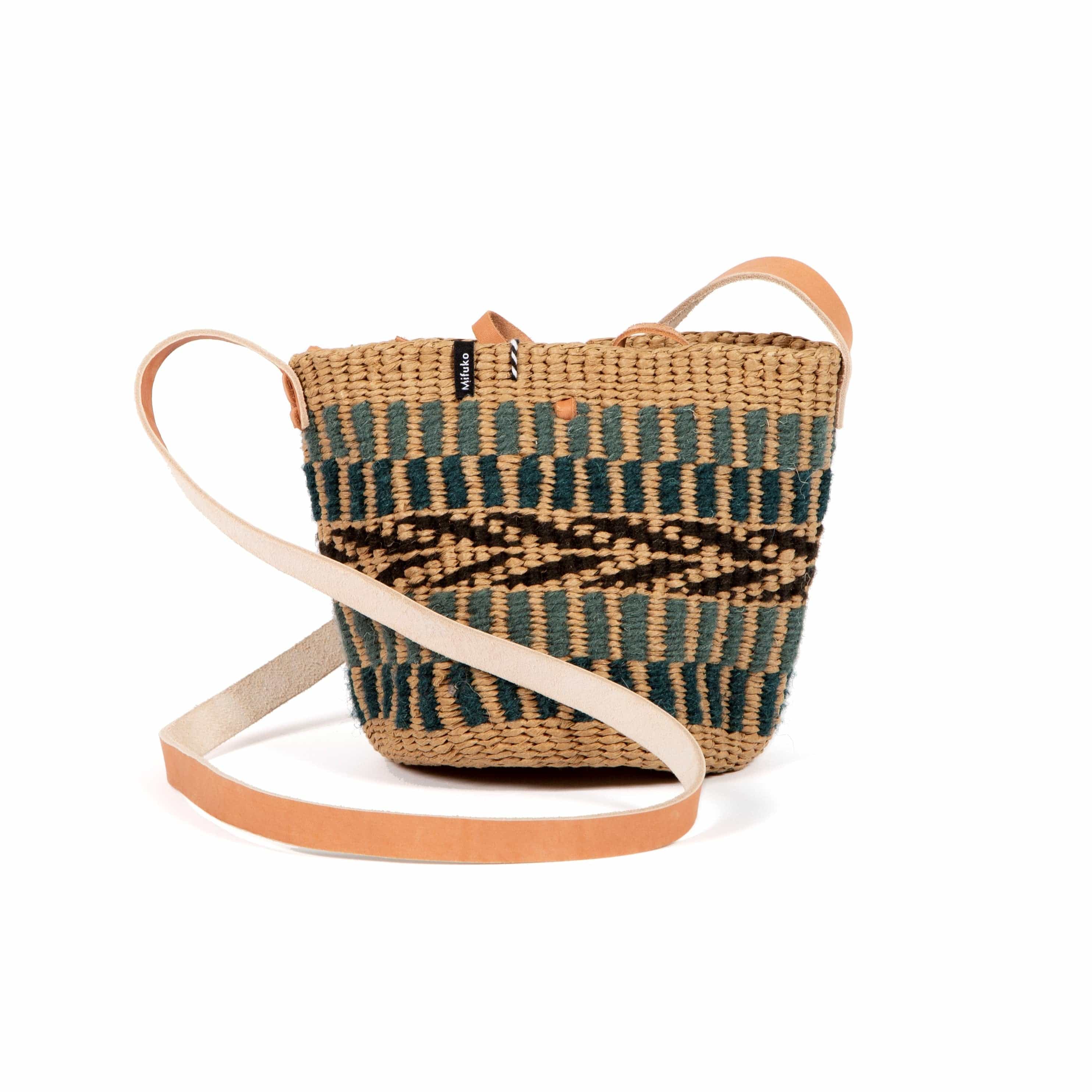 Mifuko Wool and paper Shopper basket Pamba shopper basket | Green pattern weave XS
