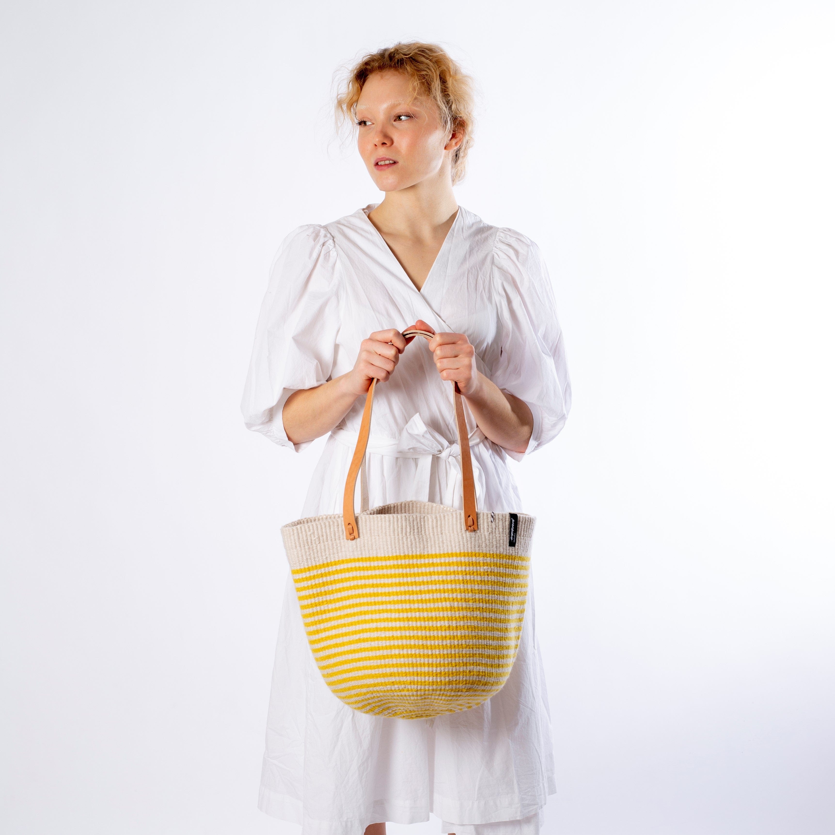Mifuko Wool and paper Shopper basket Pamba shopper basket | Thin yellow stripes M