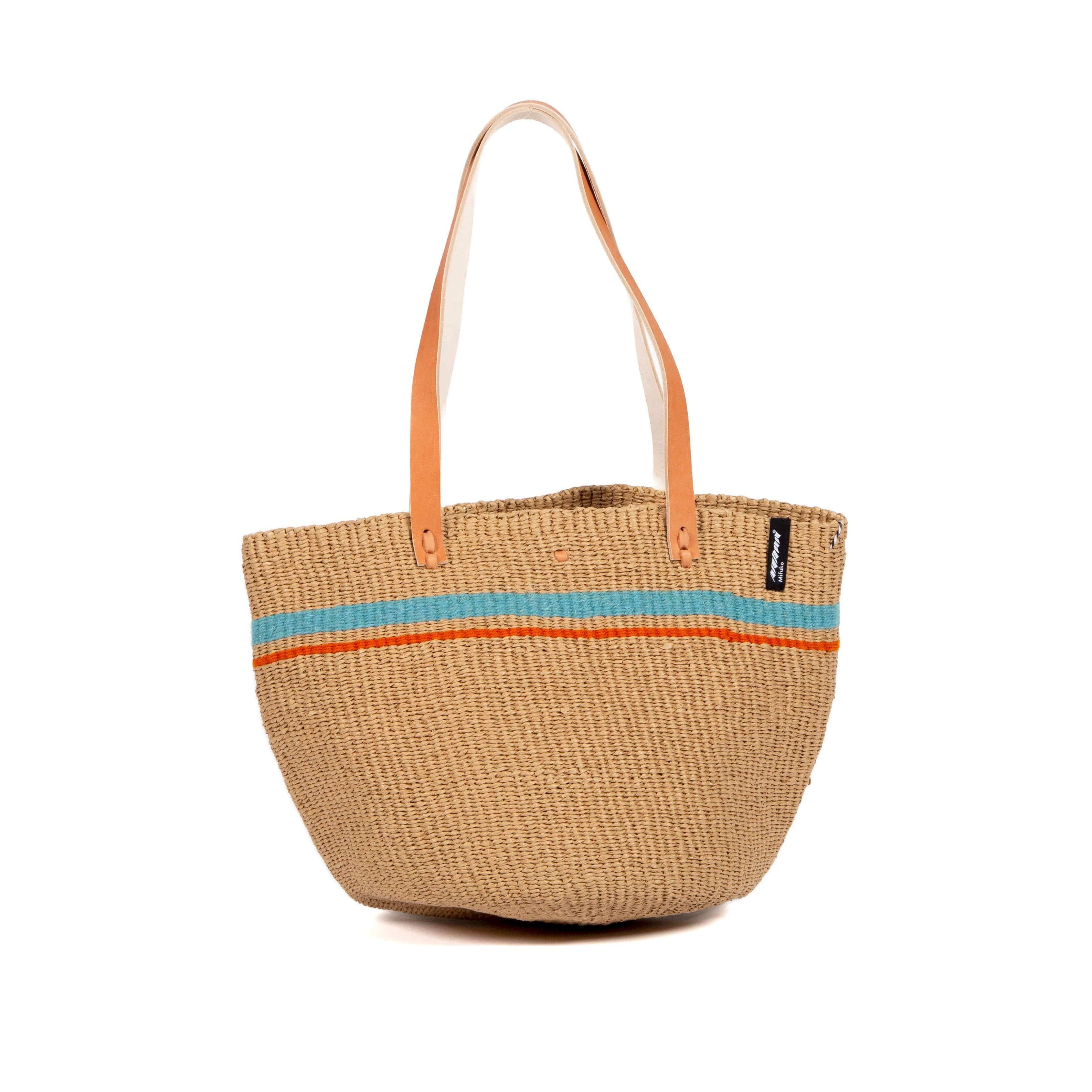 Mifuko Wool and paper Shopper basket Pamba shopper basket | Turquoise two stripes M