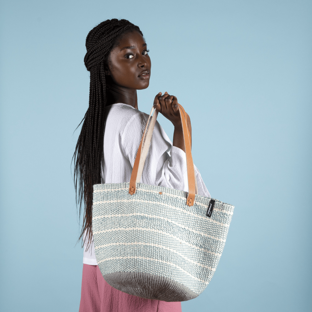 Mifuko Wool and paper Shopper basket Pamba shopper basket | Light blue twill weave M