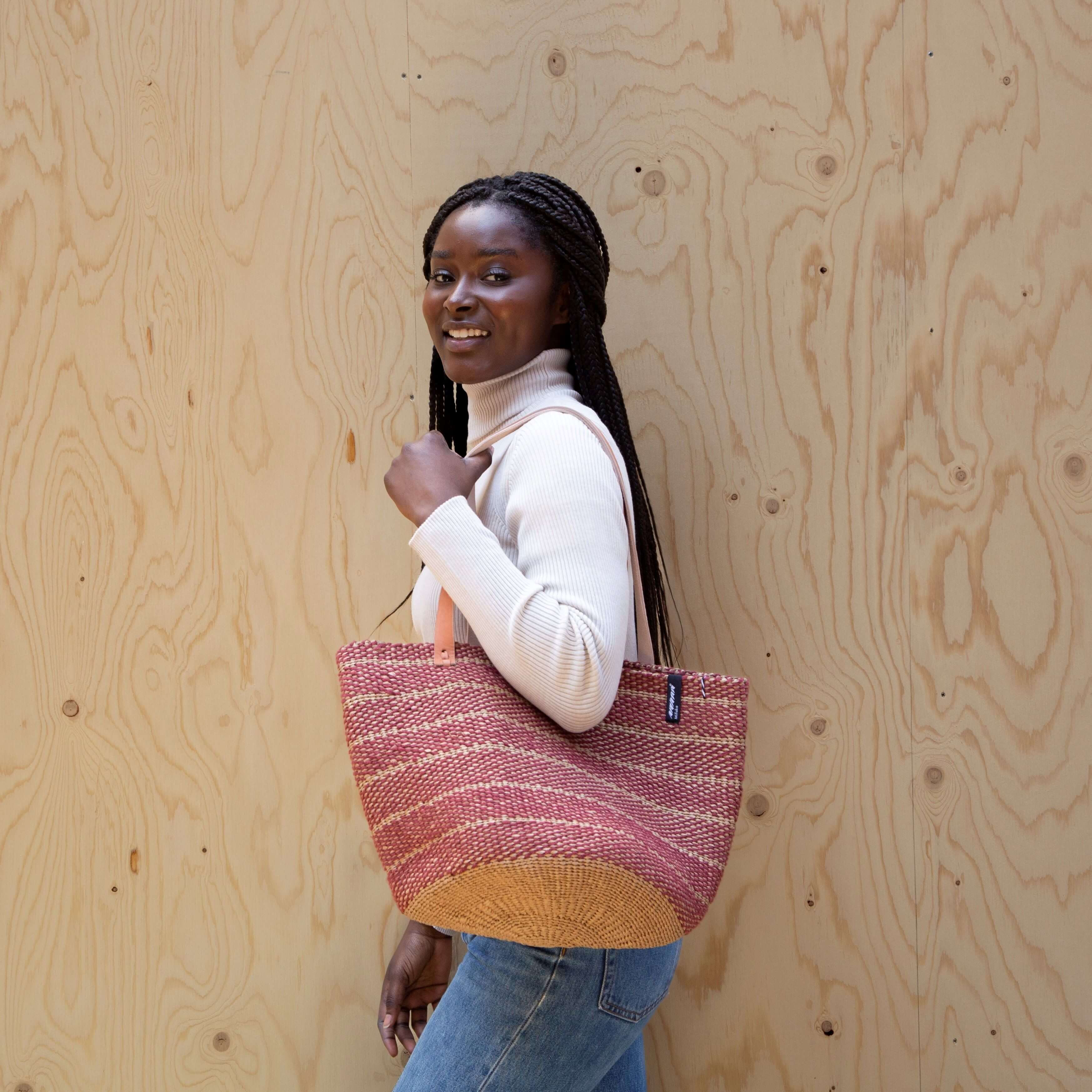 Mifuko Wool and paper Shopper basket Pamba shopper basket | Dark red twill weave M