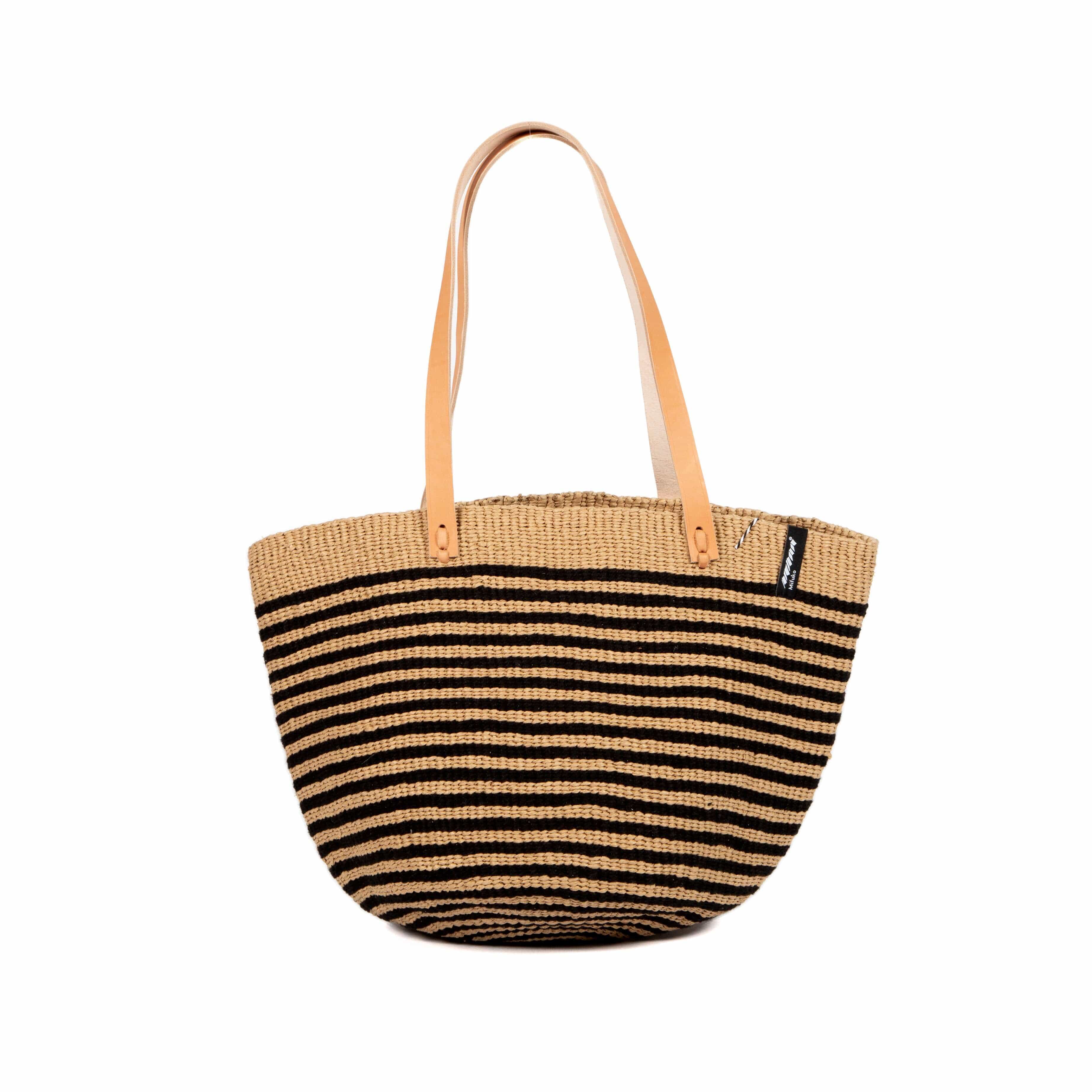Mifuko Wool and paper Shopper basket Pamba Shopper basket | Black thin stripes M