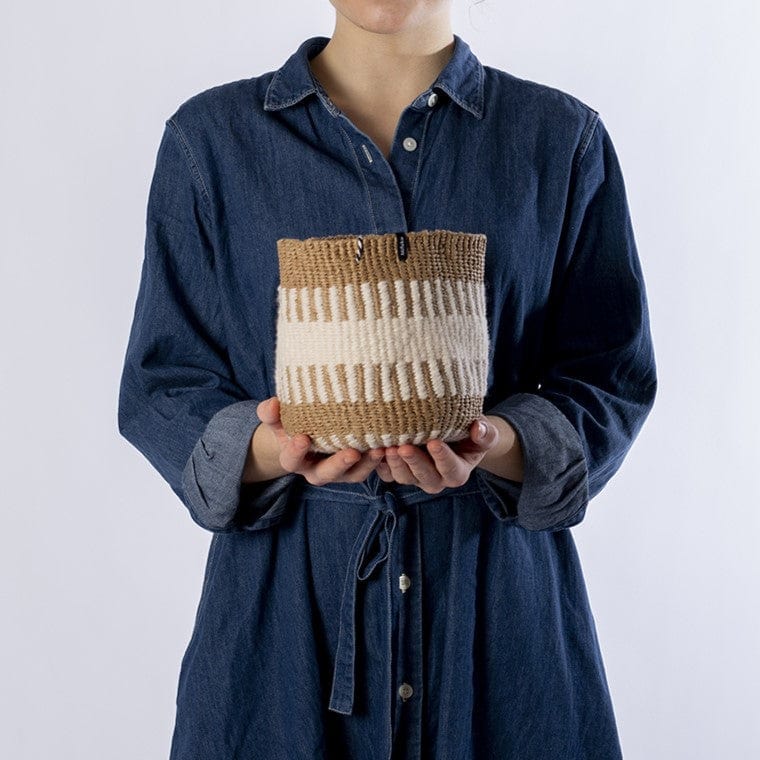 Mifuko Wool and paper Small basket XS Pamba basket | White rib weave XS