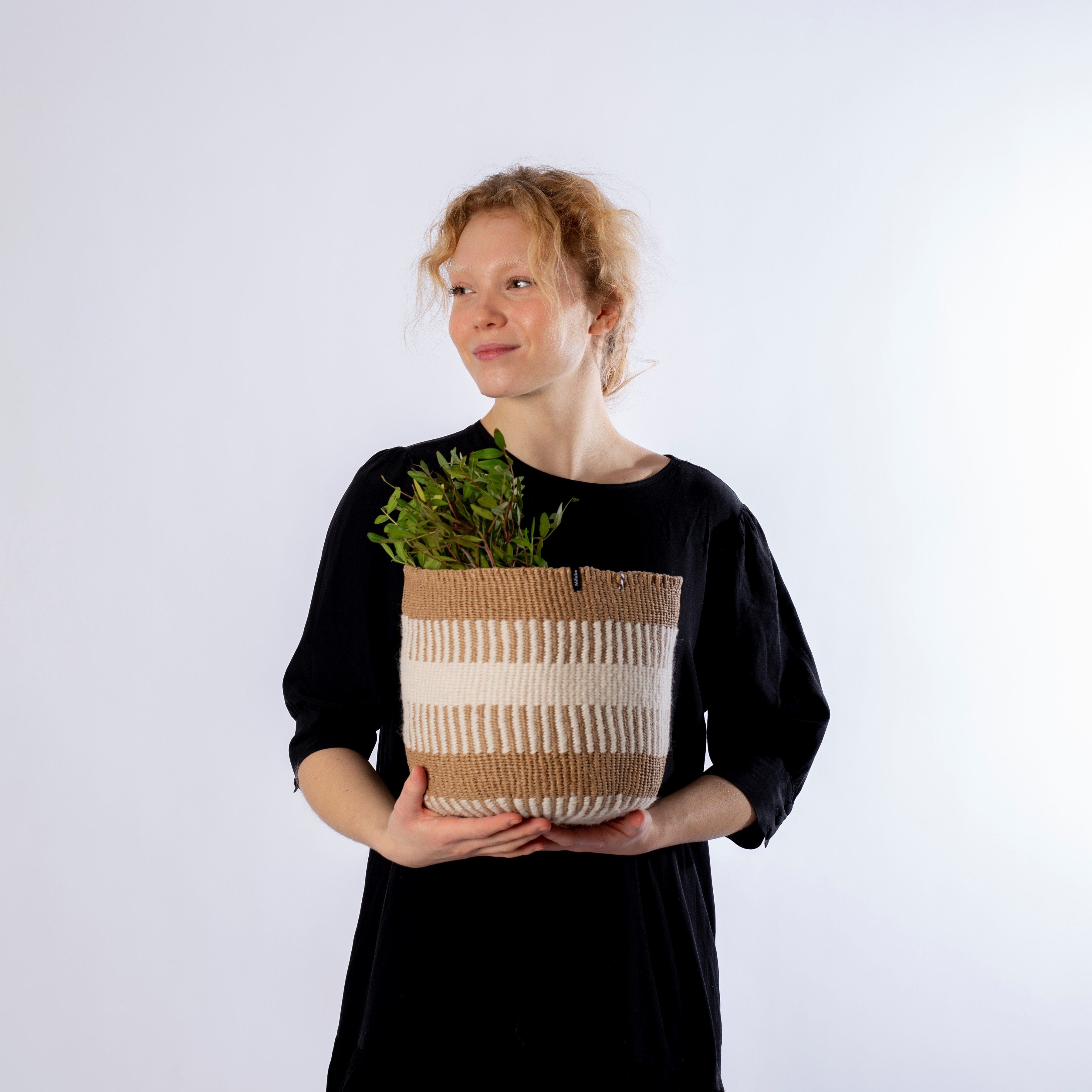 Mifuko Wool and paper Small basket S Pamba basket | White rib weave S