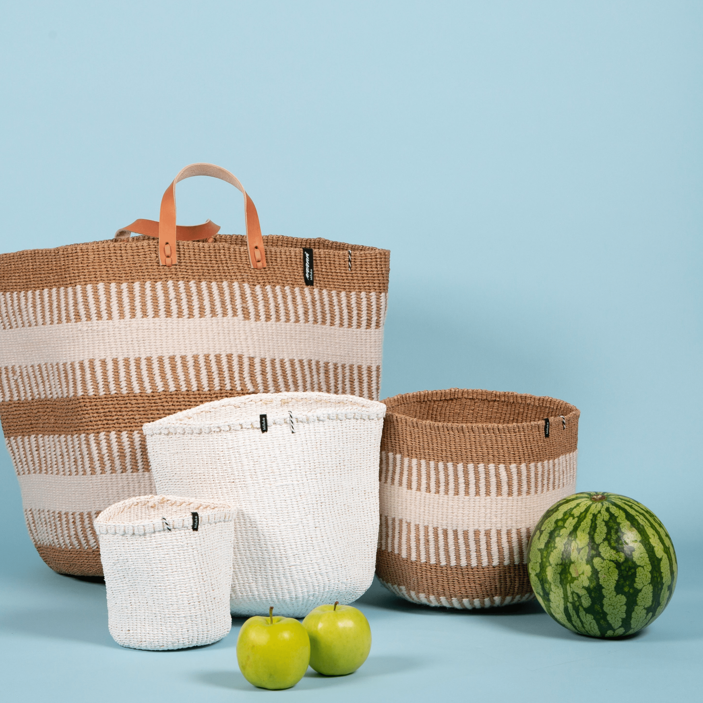 Mifuko Wool and paper Small basket S Pamba basket | White rib weave S hand made fair trade