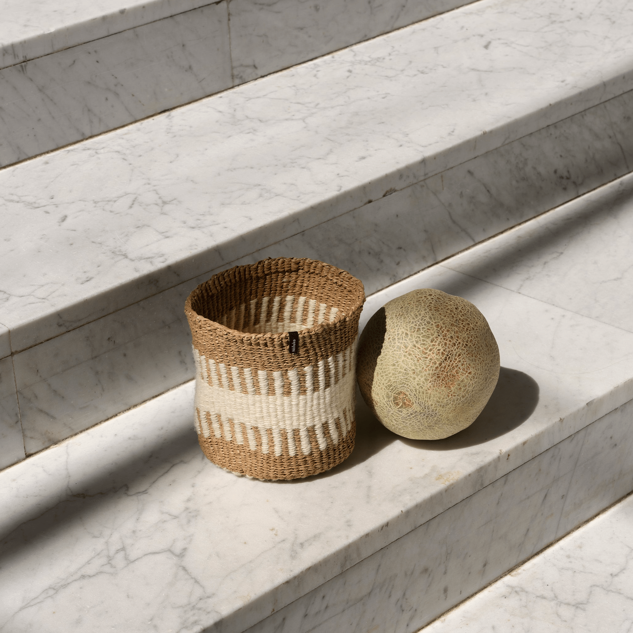 Mifuko Wool and paper Small basket XS Pamba basket | White rib weave XS