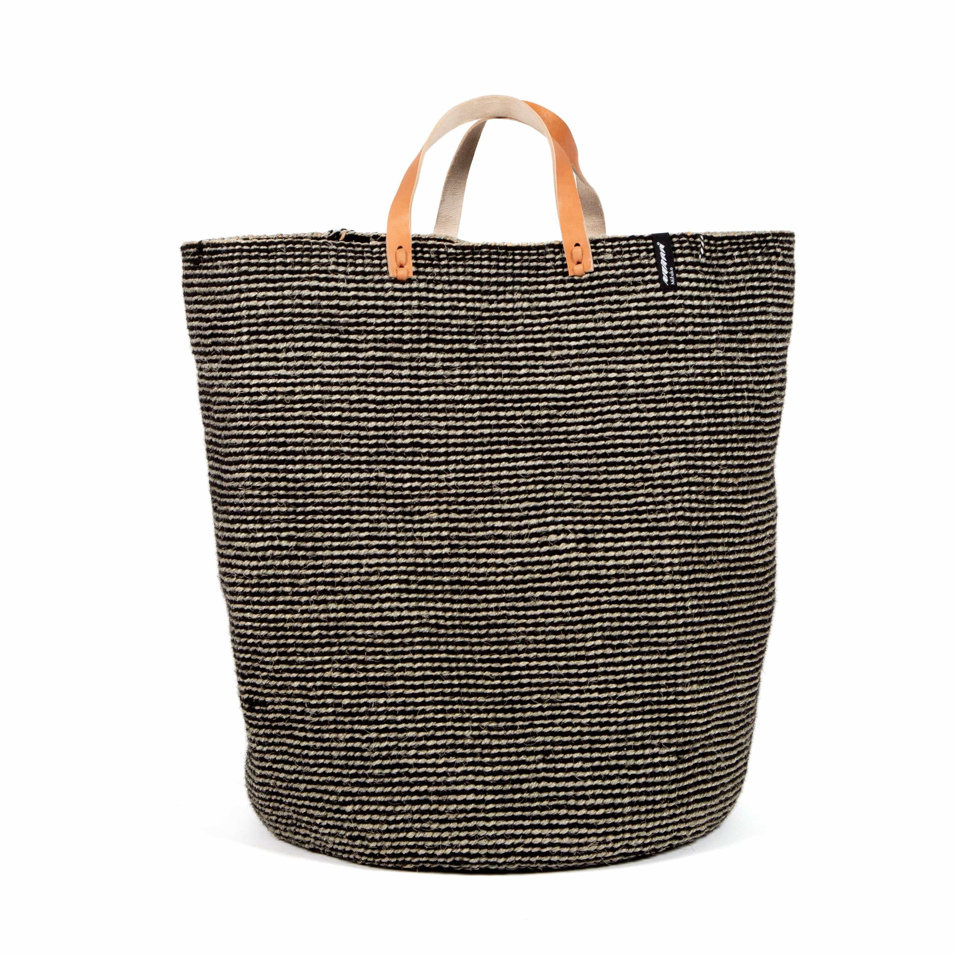 Mifuko Wool, sisal and paper Large basket with handle Pamba floor basket | Grey sisal with handles XL