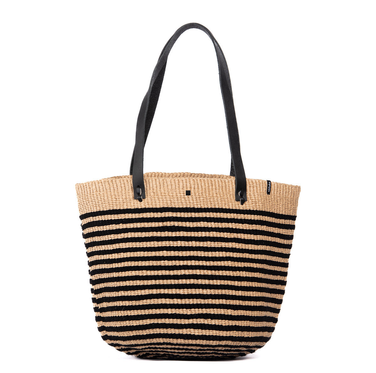 The Pamba shopper basket is a perfect blend of style, functionality, and sustainability. Handwoven with care, this medium-sized basket features a chic black thin stripe design, adding a touch of sophistication to its timeless look.