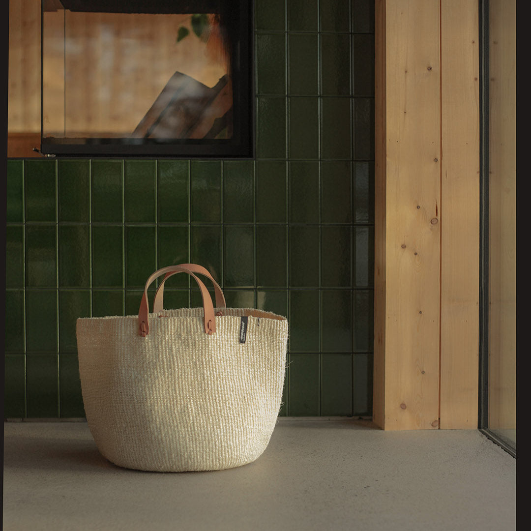 handmade sisal basket leather handles fair trade