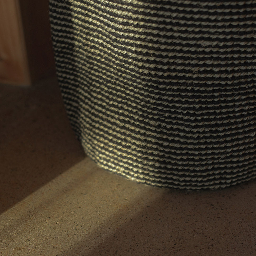 Mifuko Wool, sisal and paper Market basket Pamba market basket | Grey sisal L leather handles fair trade handmade