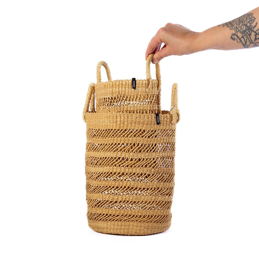 Mifuko Elephant grass Basket set Bolga set of two baskets | Natural open weave
