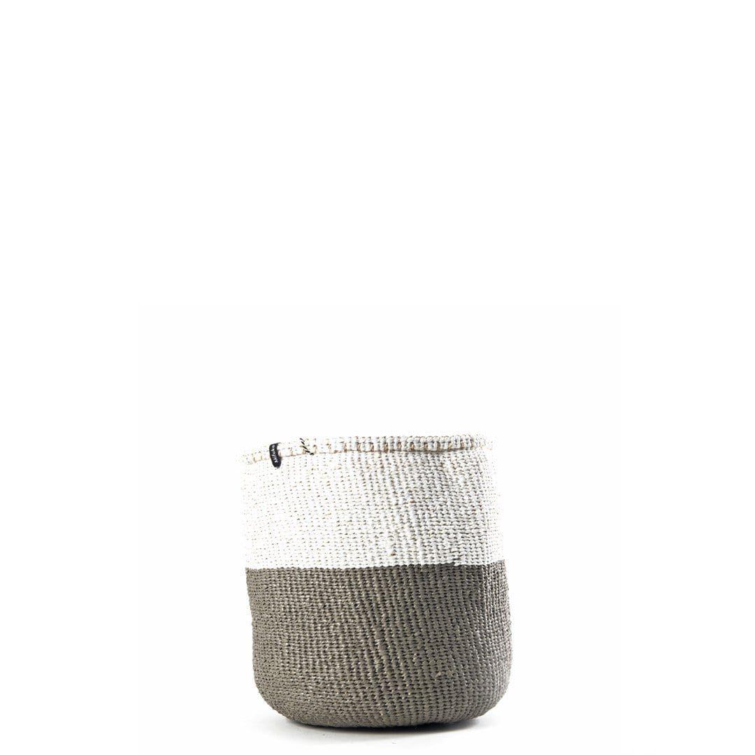 Handmade fair trade Partly recycled plastic and sisal Kiondo basket | White and warm grey duo  S